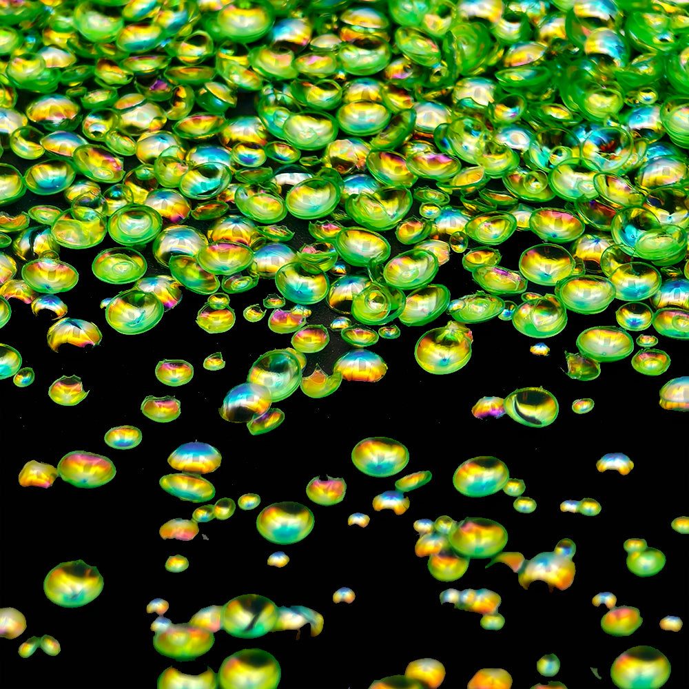 3d bubble polyester crafting glitters in a green colour with sparkle and iridescent shine