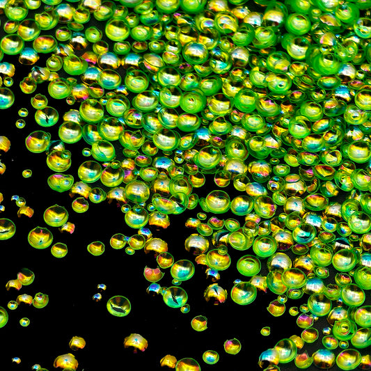 3d bubble polyester crafting glitters in a green colour with sparkle and iridescent shine