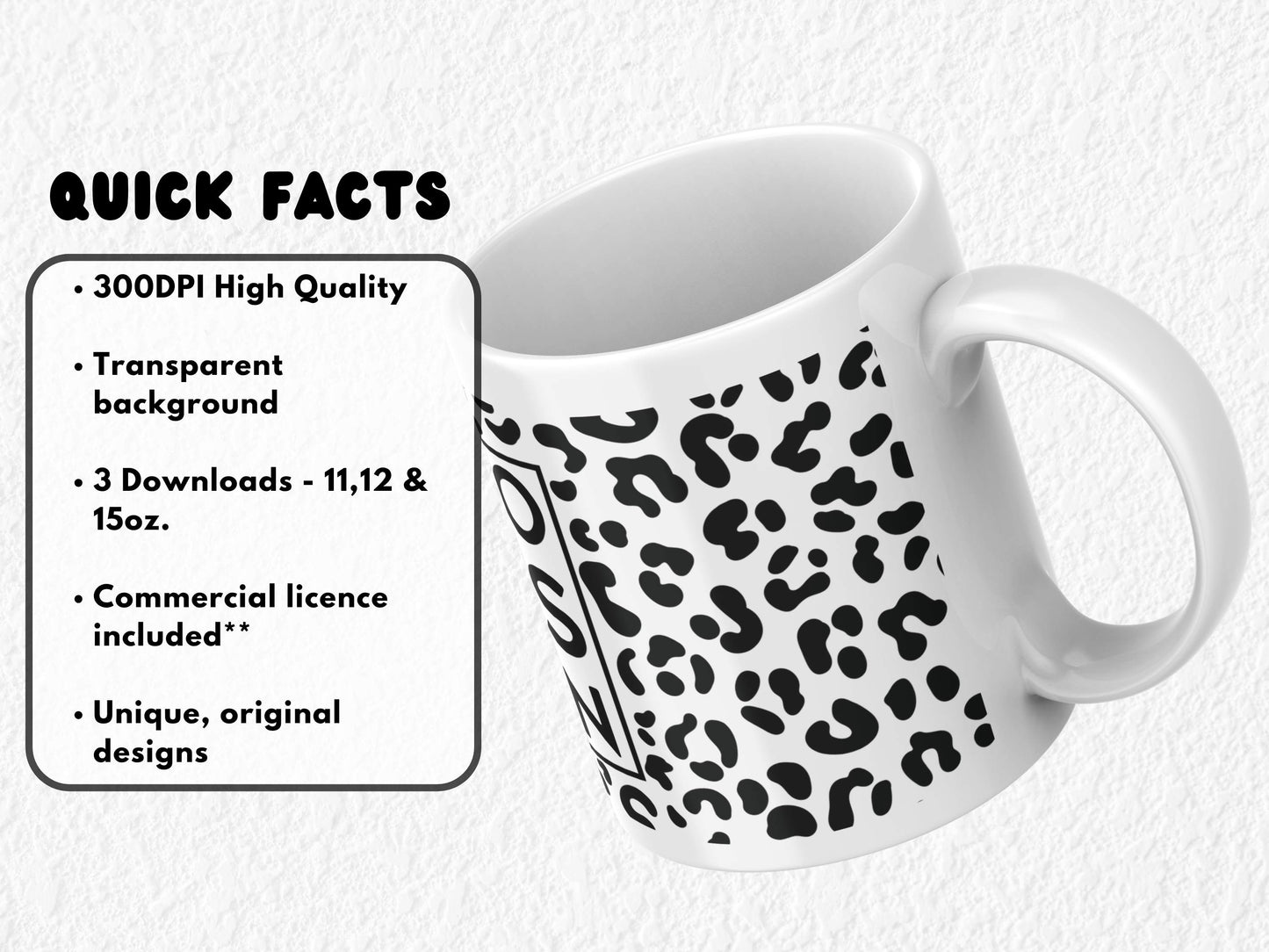Edgy sublimation mug wrap featuring a black leopard print border with bold acronym "NFG" for No F*cks Given in the centre. This high-res PNG design fits 11oz, 12oz, and 15oz sublimation mugs. Perfect for unapologetic coffee lovers, attitude-filled gifts, or funny novelty drinkware. The black-on-black leopard print adds a fierce, modern touch to a blunt and hilarious message. Ideal for UV DTF or sublimation printing.