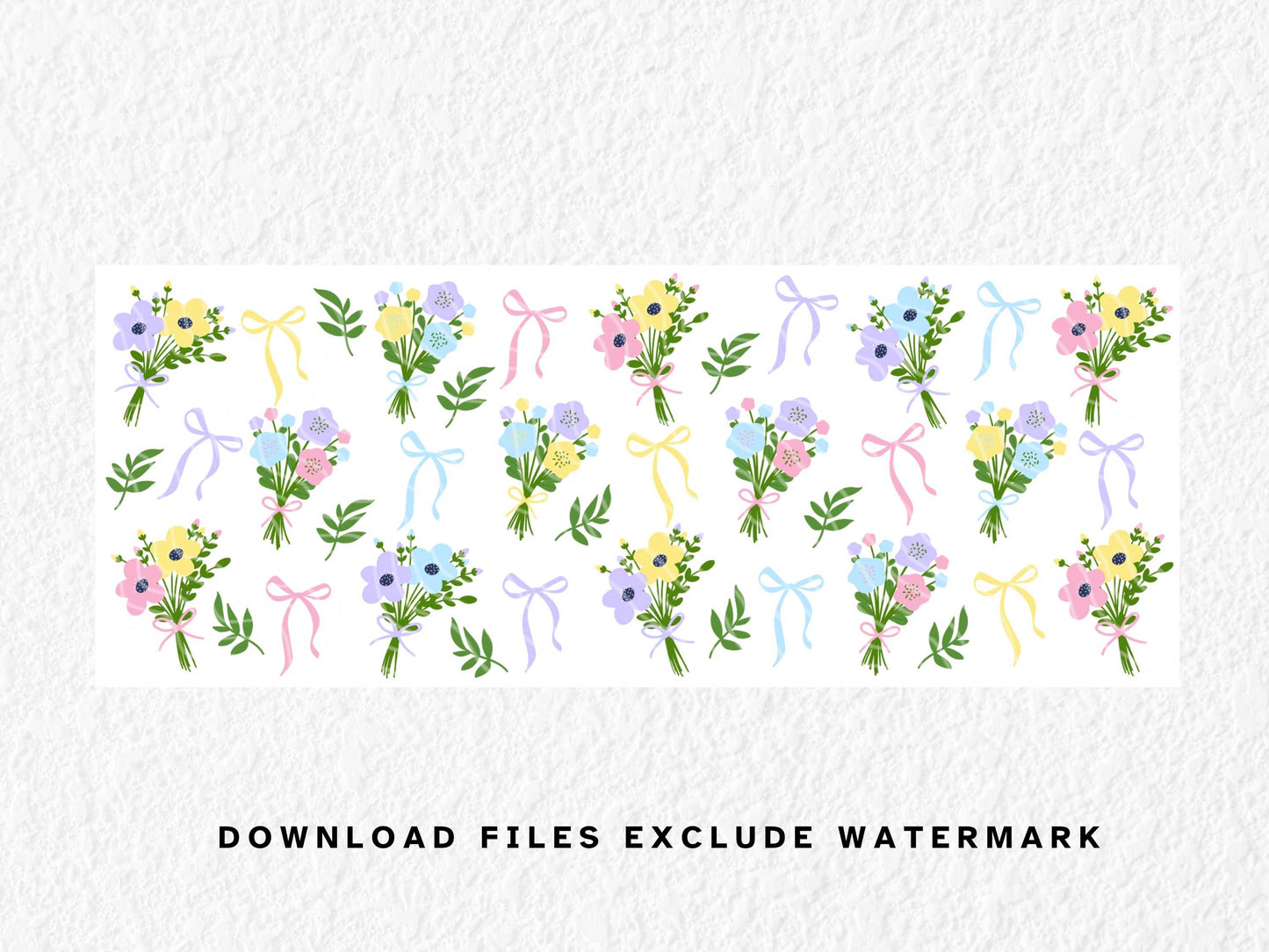 11oz mug sublimation design showing whimsical cute floral bouquet flowers with pastel colour ribbons available as a digital download png file