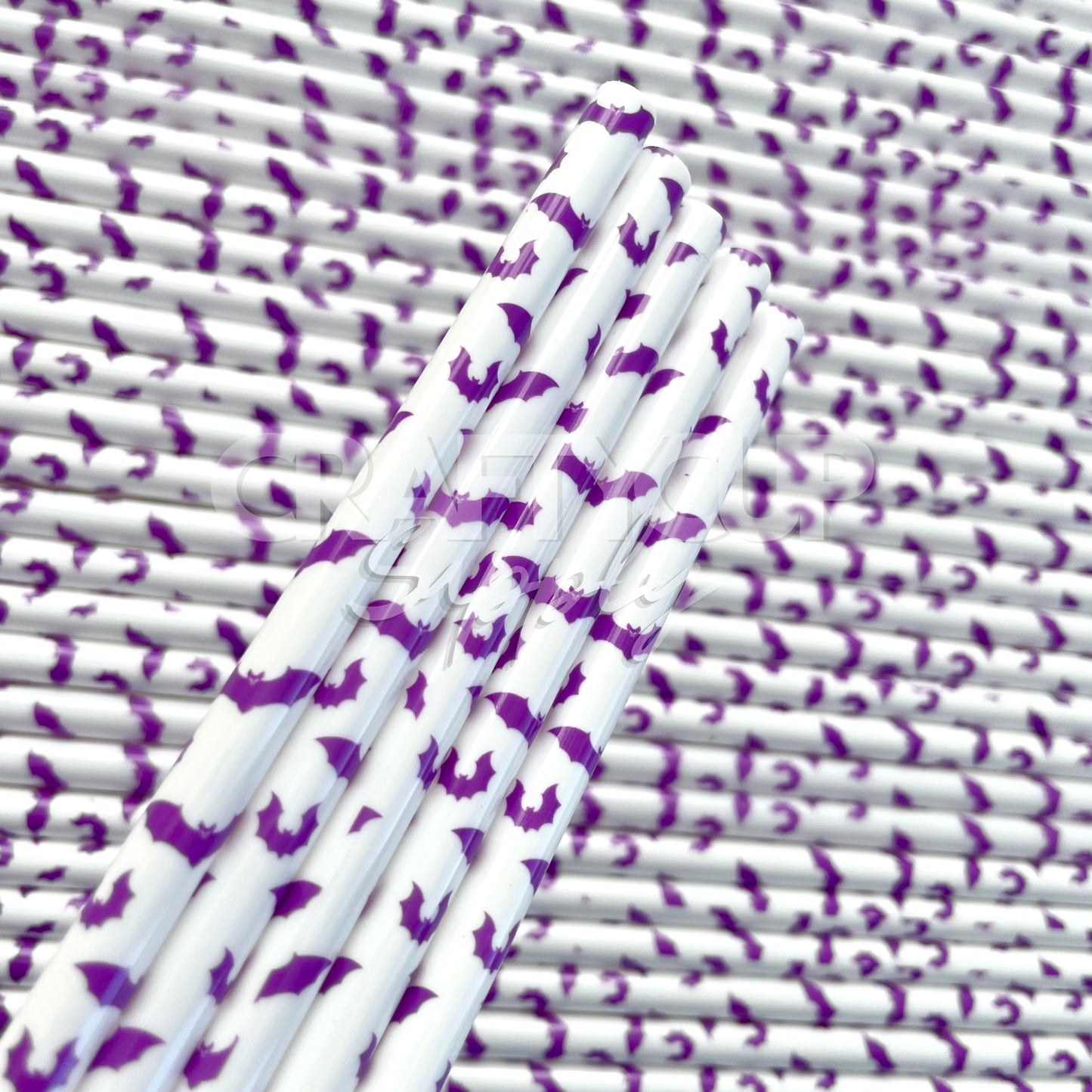 Halloween Purple Bats Straw