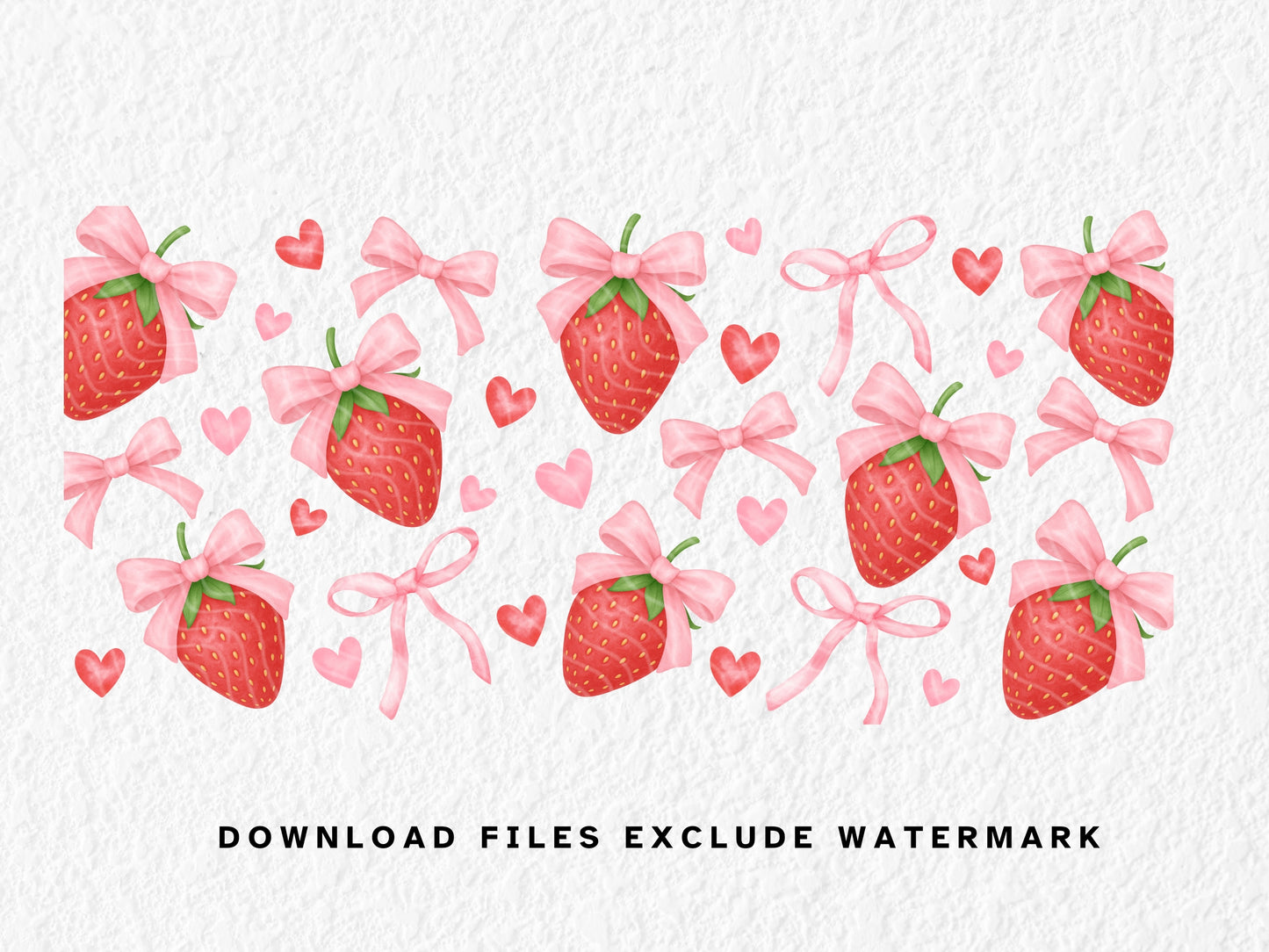 Seamless strawberry and pink bow pattern PNG for sublimation and crafting. Cute red strawberries with soft pink ribbon bows and heart accents on black background. Perfect for tumbler wraps, fabric printing, planners, digital papers, or Valentine’s Day crafts. Sweet girly strawberry design ideal for Cricut, sublimation projects, and custom gifts.