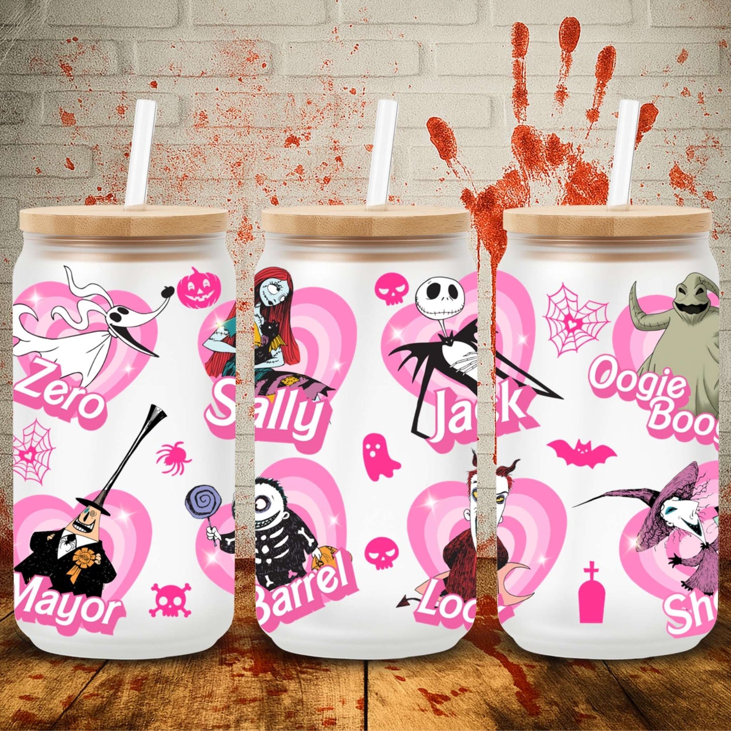 16oz Libbey can wrap with Halloween UV DTF print – creepy crafting transfer by UK wholesale cup wrap supplier
