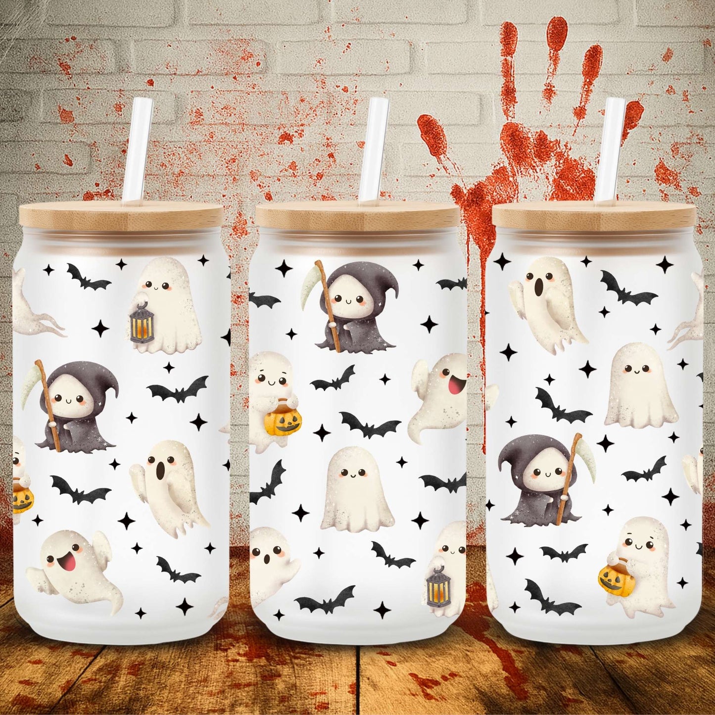 Crafting-grade UV DTF transfer for Halloween 16oz Libbey can – UK spooky tumbler wraps, perfect for small biz makers