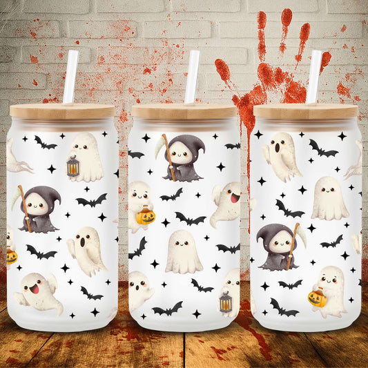 Crafting-grade UV DTF transfer for Halloween 16oz Libbey can – UK spooky tumbler wraps, perfect for small biz makers