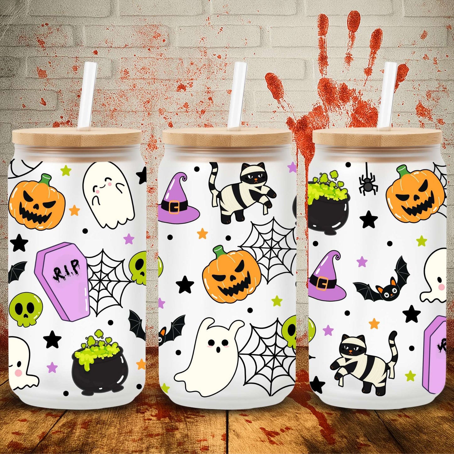 Spooky UV DTF wrap for 16oz Libbey can – Halloween tumbler transfer, UK crafting supplies & wholesale print supplier