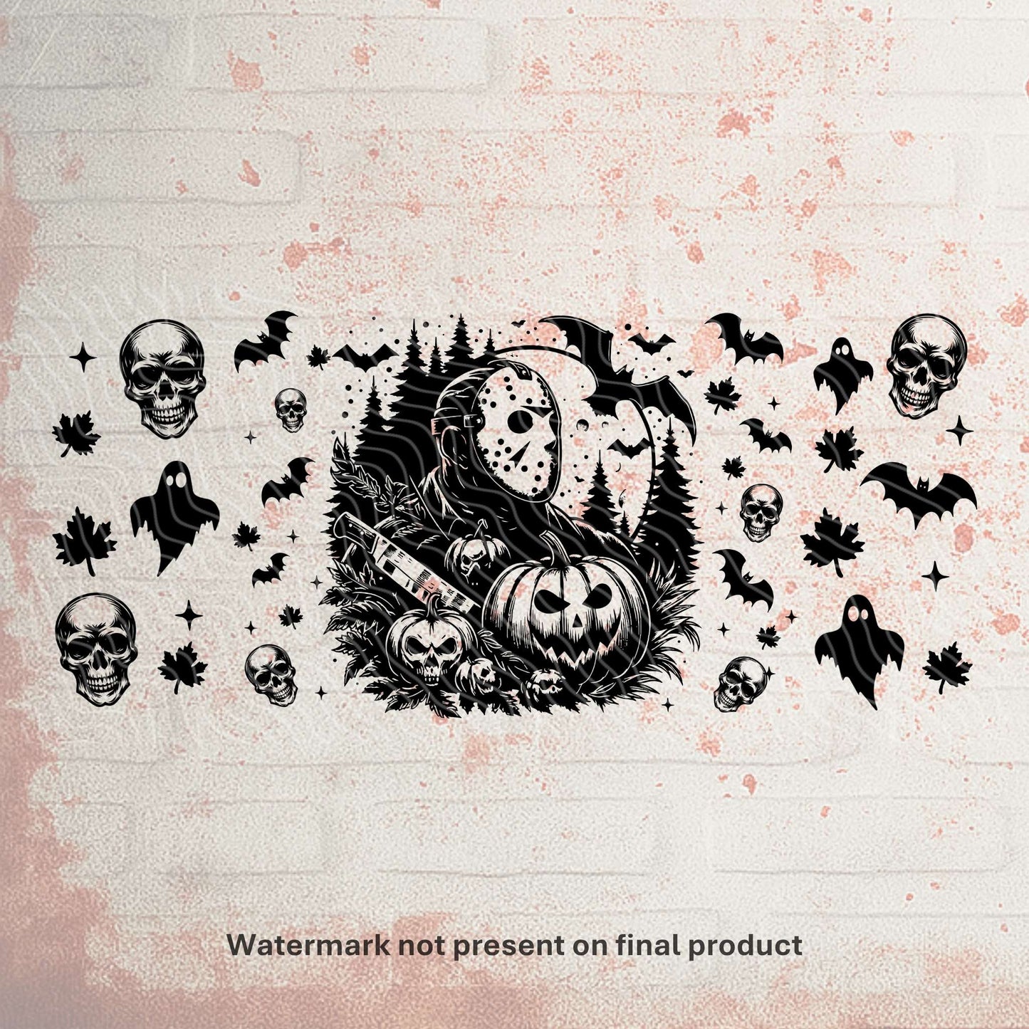 UV DTF Halloween wrap for Libbey 16oz glass cans – spooky tumbler transfer for UK crafters and wholesale suppliers. Friday 13th horror movie themed wraps