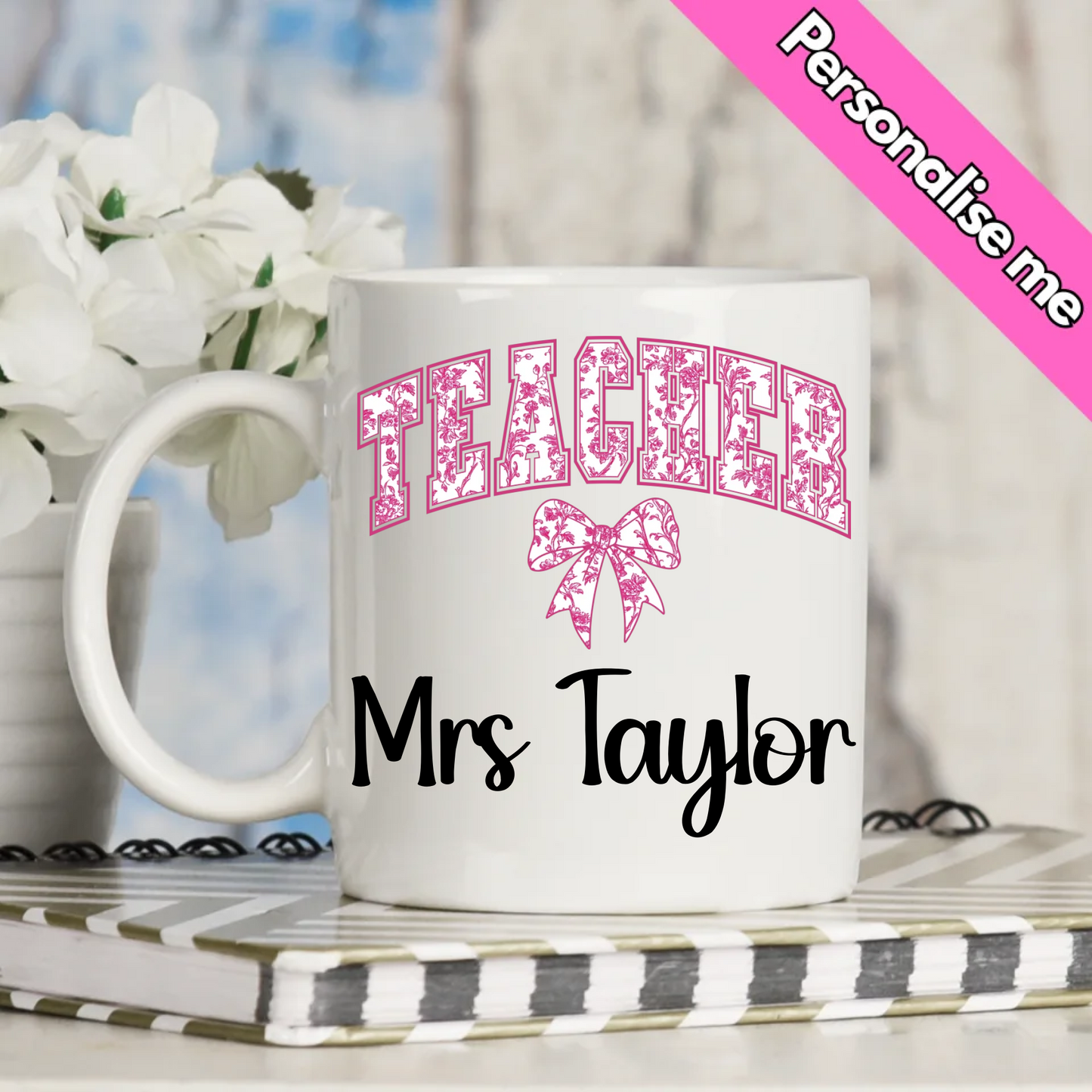 Pink Chinoiserie Teacher | Personalised UV DTF