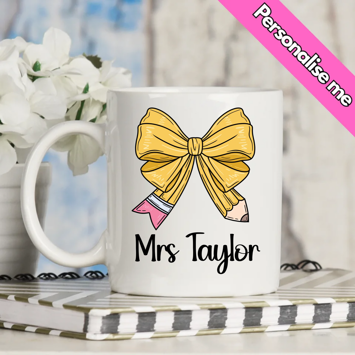 Teacher Pencil Bow | Personalised UV DTF