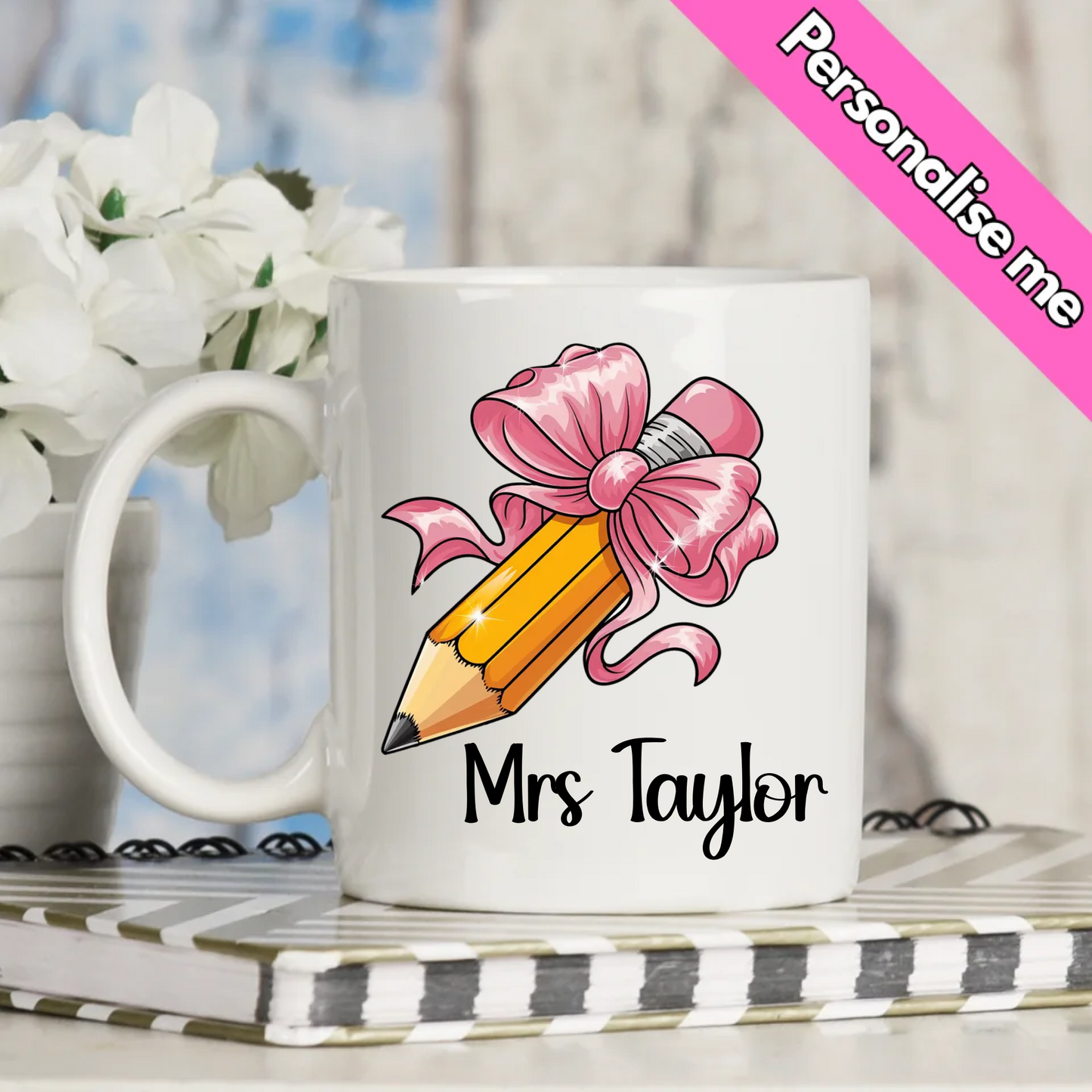 Teacher Pencil Bow | Personalised UV DTF
