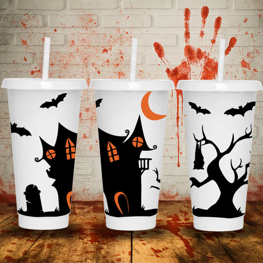 24oz Halloween UV DTF wrap for cold cups – spooky printed designs made in the UK, perfect for festive custom tumblers