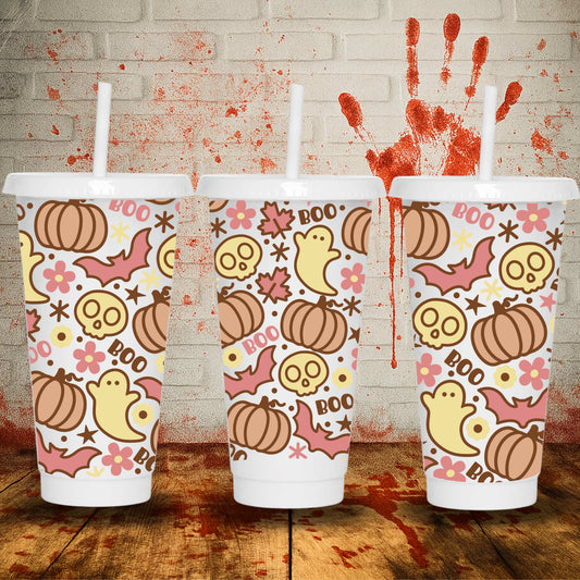 24oz Halloween UV DTF wrap for cold cups – spooky printed designs made in the UK, perfect for festive custom tumblers