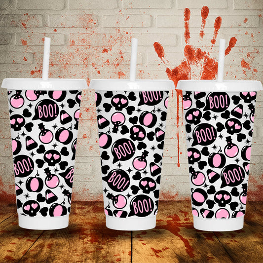 24oz Halloween UV DTF wrap for cold cups – spooky printed designs made in the UK, perfect for festive custom tumblers