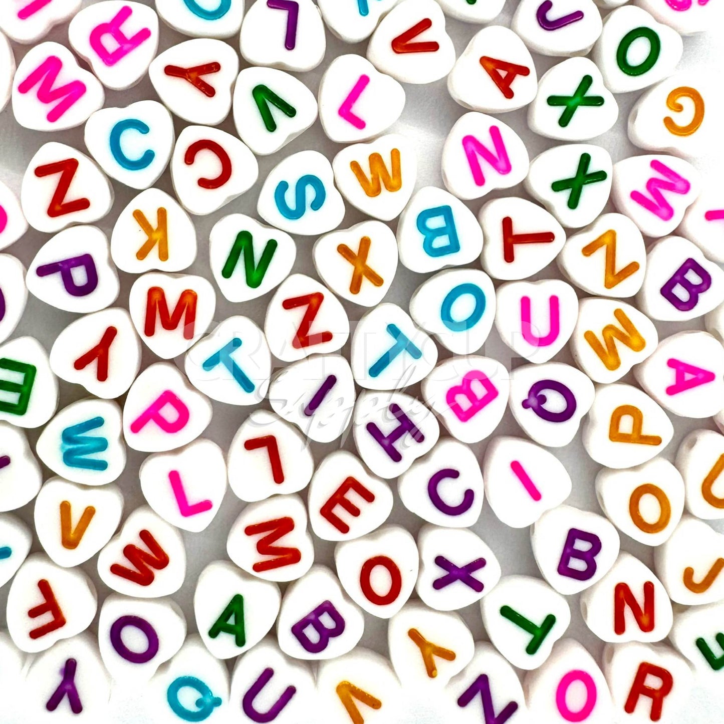 Heart Shaped White Multicolour Letter Beads (Pack of 200)