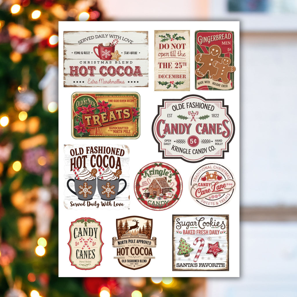 UV DTF Vintage Christmas Labels Stickers Christmas CraftyCupSupply