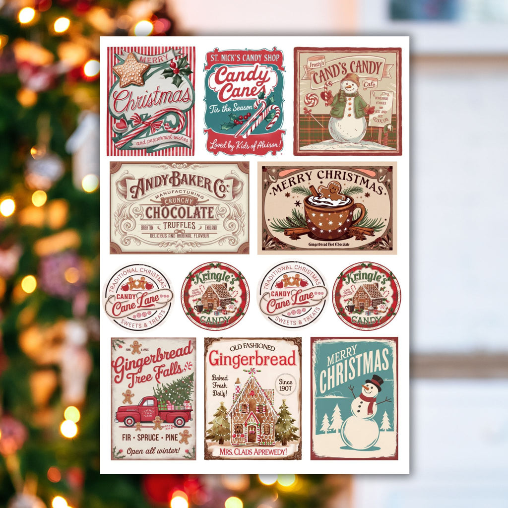UV DTF Vintage Christmas Labels Stickers Christmas CraftyCupSupply
