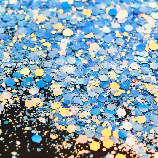 Royal blue with silver and gold glitter blend, solvent-resistant and great for crafts and resin art.