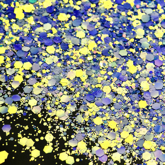 Navy and silver glitter mix with strong reflective sparkle, suitable for wax melts and painting.