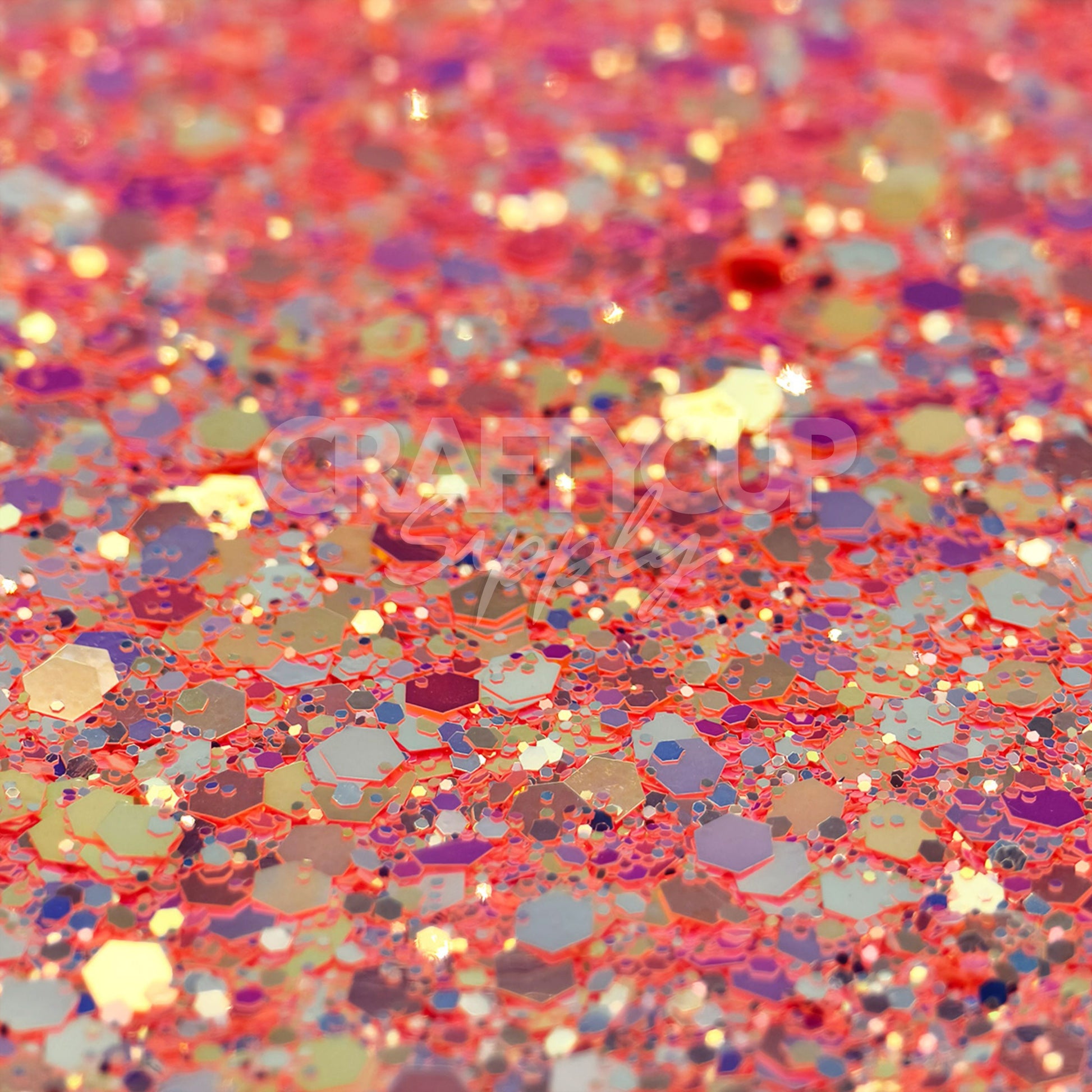 Fiery red and pink glitter with high-sparkle mix, ideal for resin art, slime, and makeup looks.