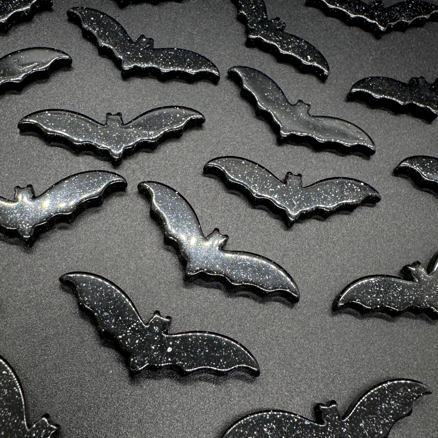 Black Glitter Bats Cabochons (Pack of 10)