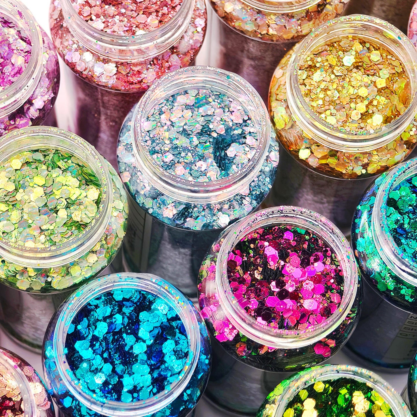 24x 2oz Filled Shaker Jars Glitter Bundle, Over 1300g of Glitters! - Colour Shift SET 5
