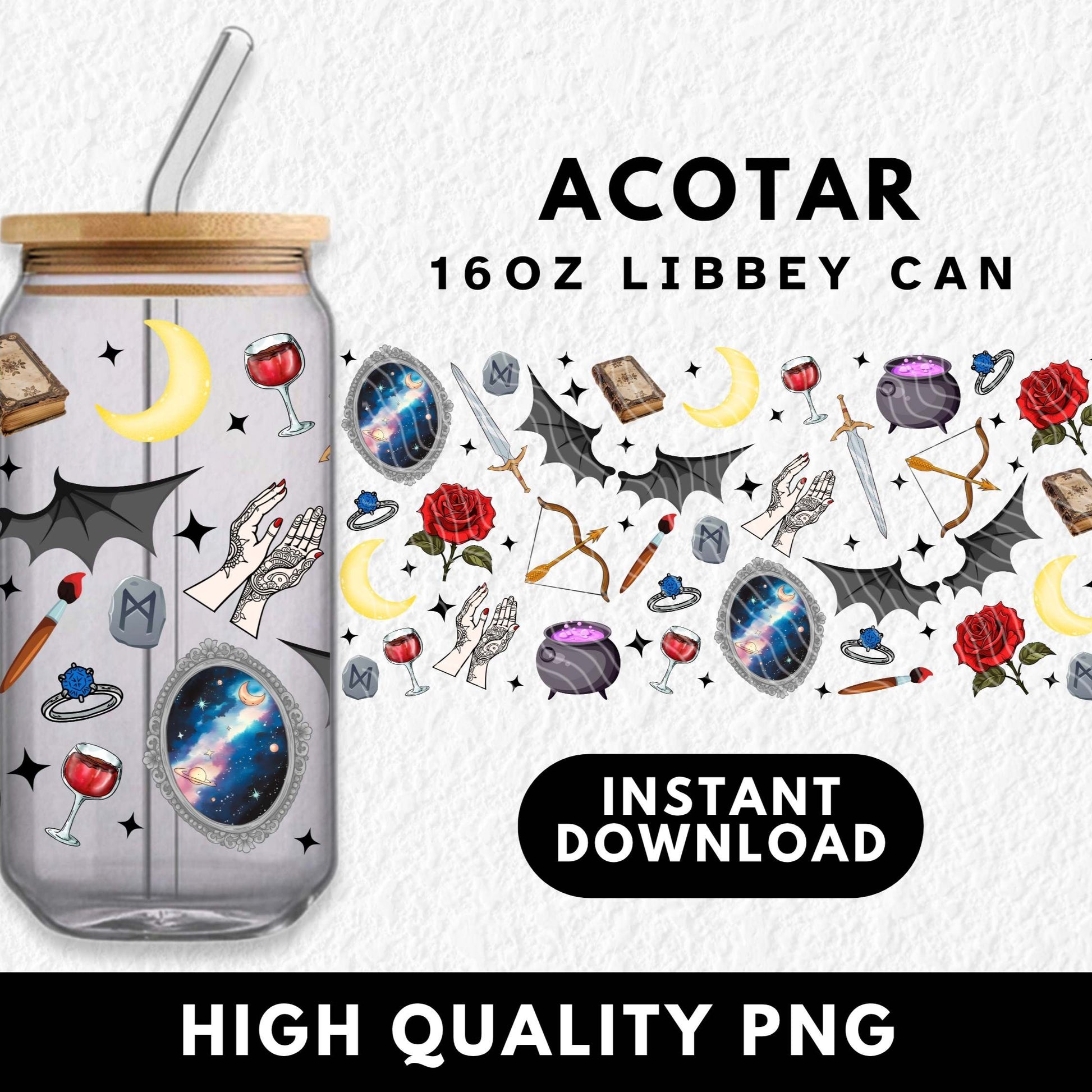a court of thorns and roses digital download tumbler cup wraps for sublimation 16oz glass libbey cans