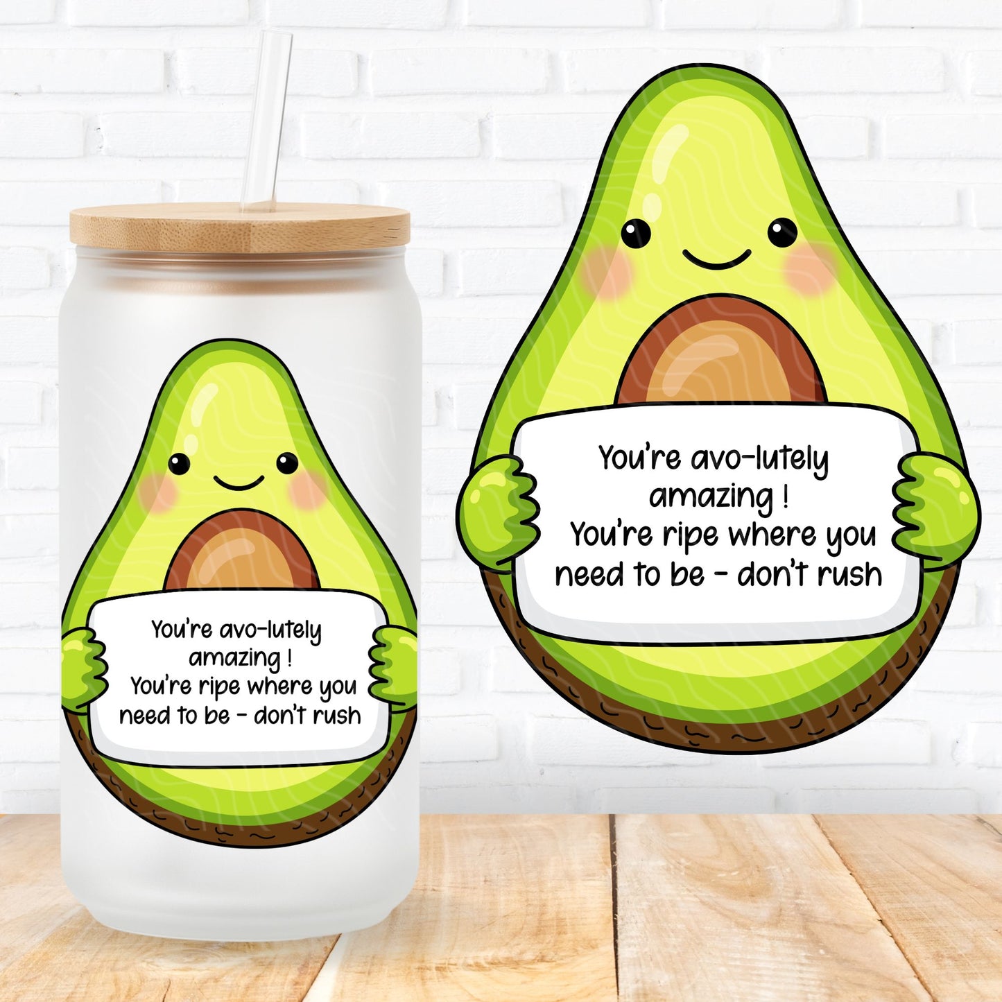 emotional support avocado showing a mental health quote for positive affirmations uk printed uvdtf stickers