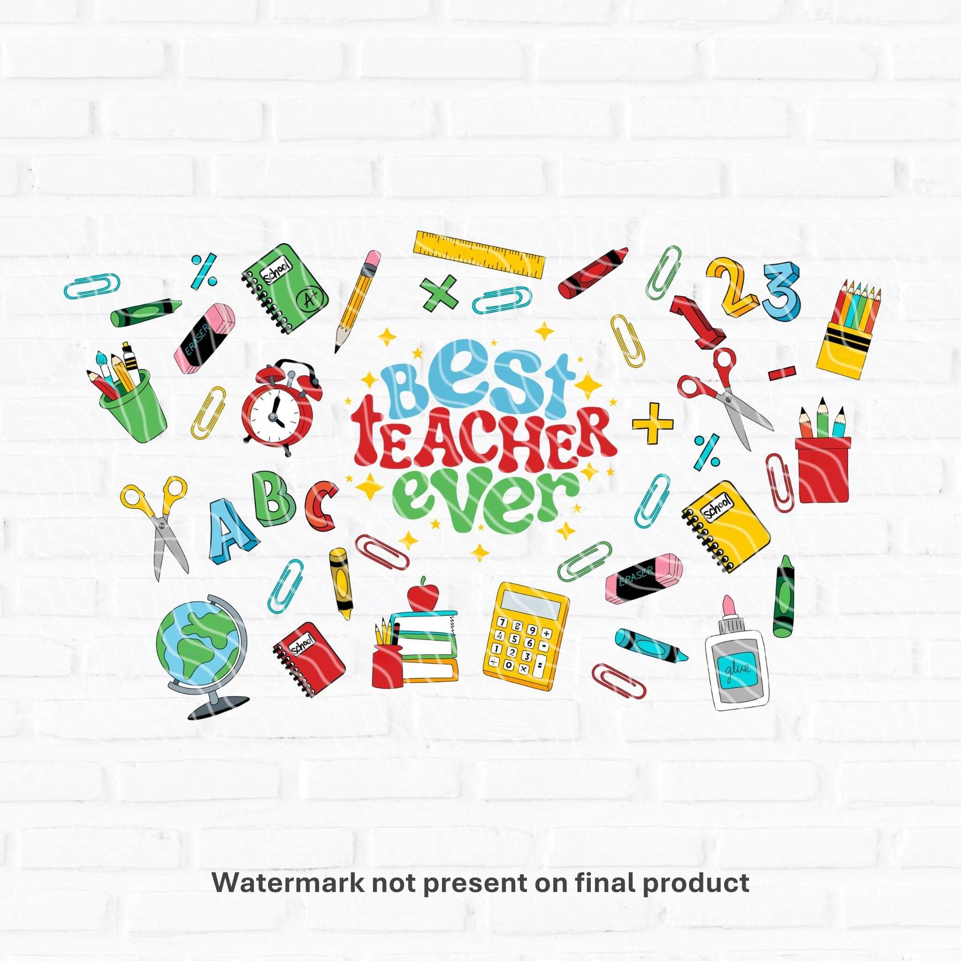 cold cup 24oz plastic wrap uv dtf print showing design for best teacher everperfect back to school gift