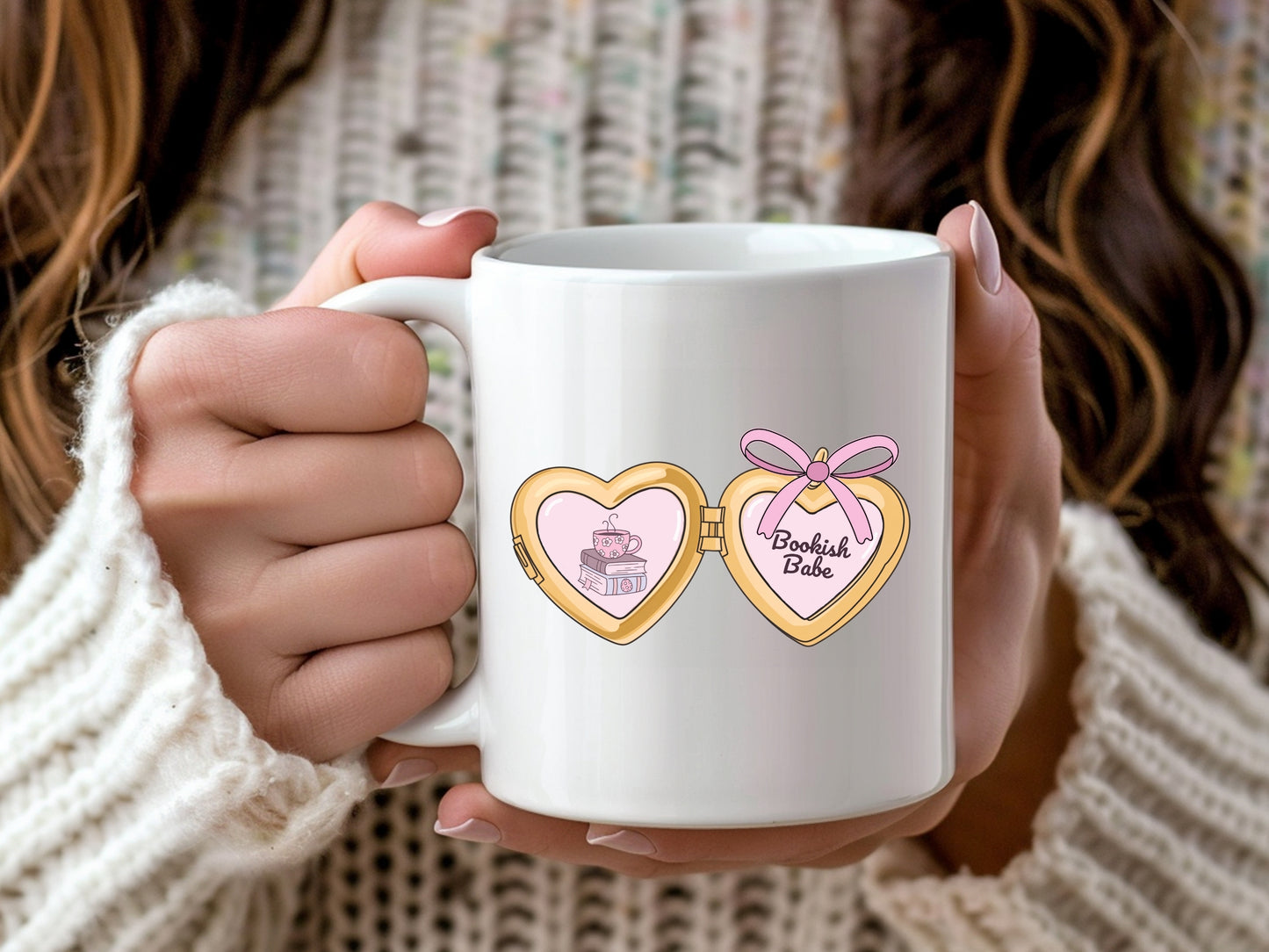 a cute trending and popular PNG digital download design of a gold love heart locket featuring bookish genres for book reading girls.  Can be used to create physical stickers or use for sublimation on clothing such as t shirts, jumpers and canvas bags