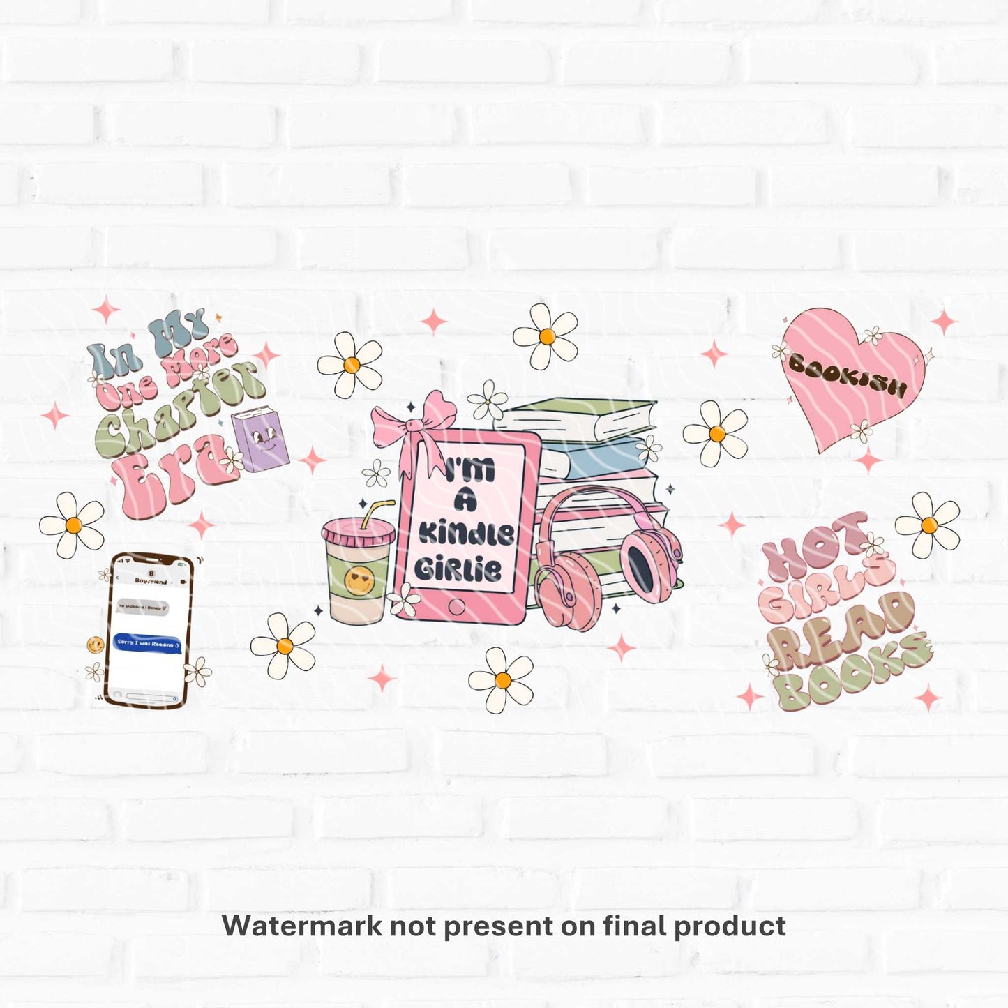 kindle girlie bookish uv dtf wraps