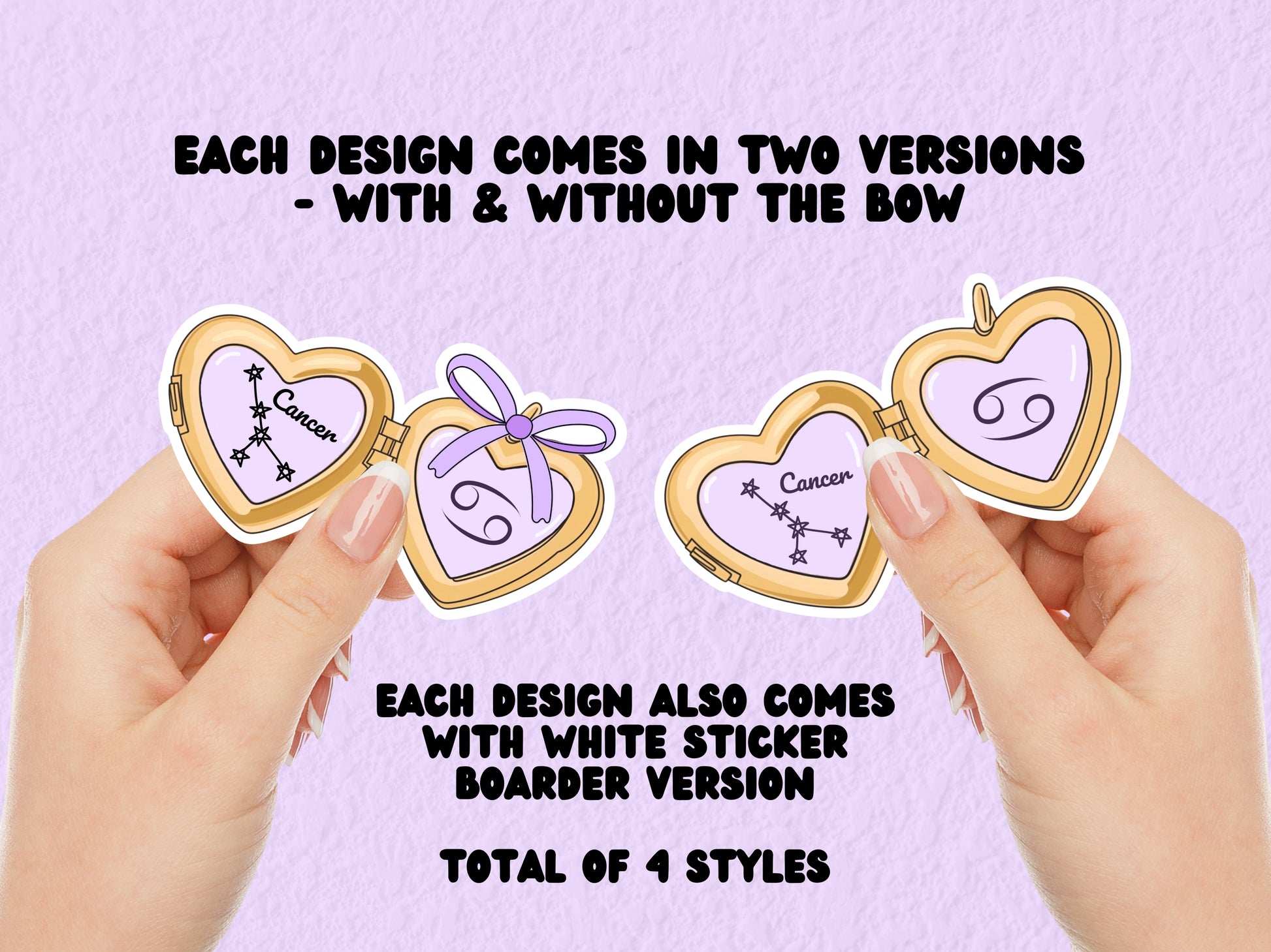 a cute trending and popular PNG digital download design of a gold love heart locket featuring a zodiac star sign and constellation symbol, finished with a purple lilac bow.  Can be used to create physical stickers or use for sublimation on clothing such as t shirts, jumpers and canvas bags