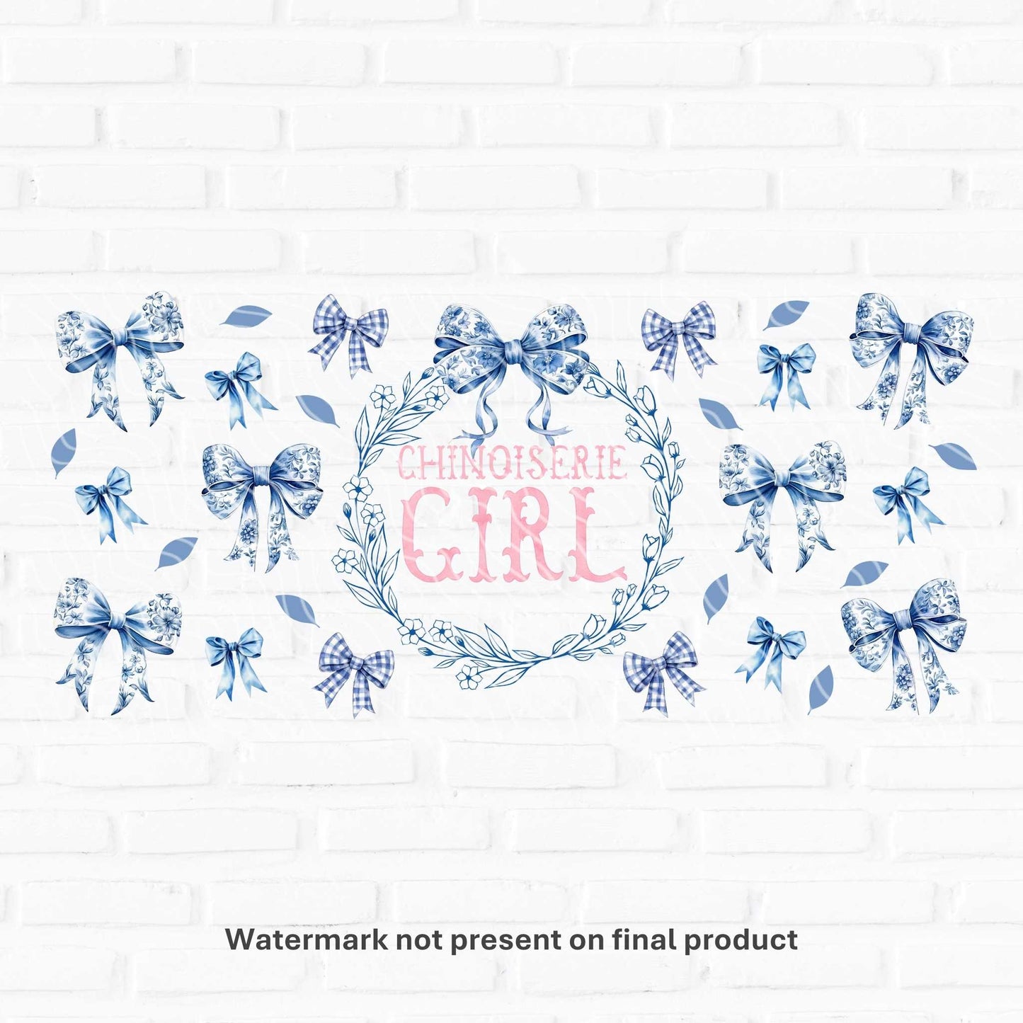 16oz chinoiserie themed uv dtf design wrap for libbey glass cans