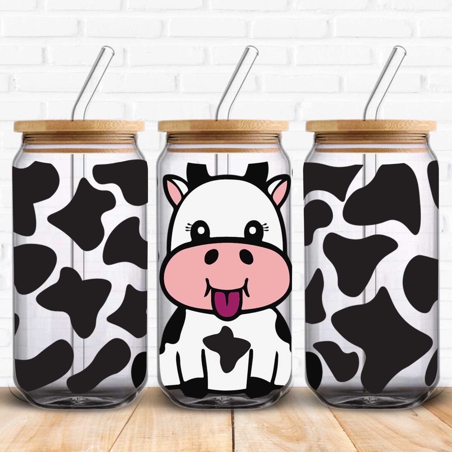 cow print uv dtf wraps for glass cans