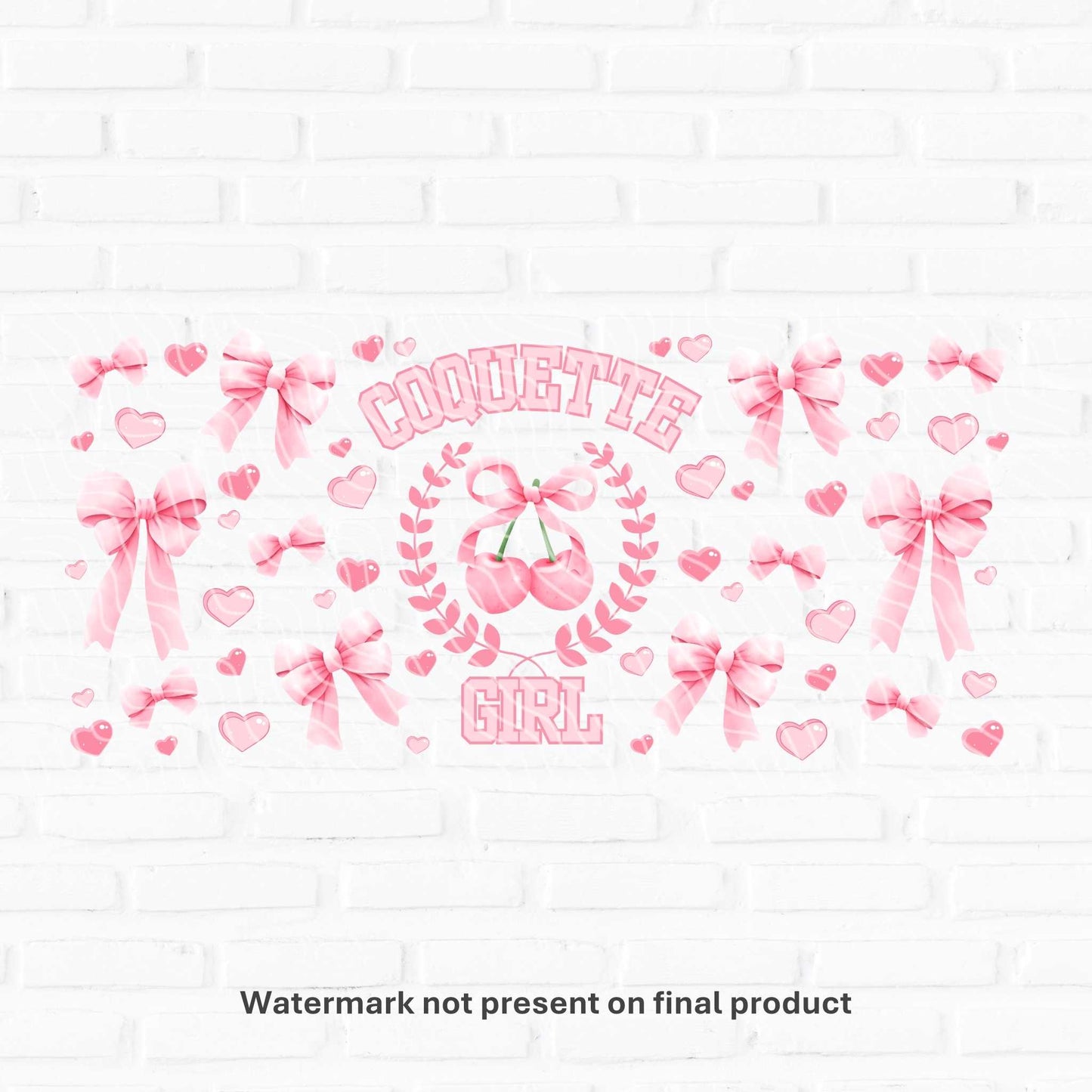 16oz uv dtf wrap for libbey glass cans featuring a pink ribbon and bow coquette themed girl design