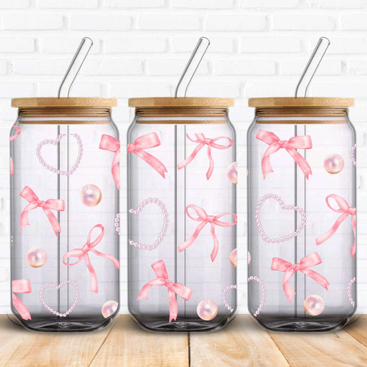 cute bows uv dtf wrap for glass cans