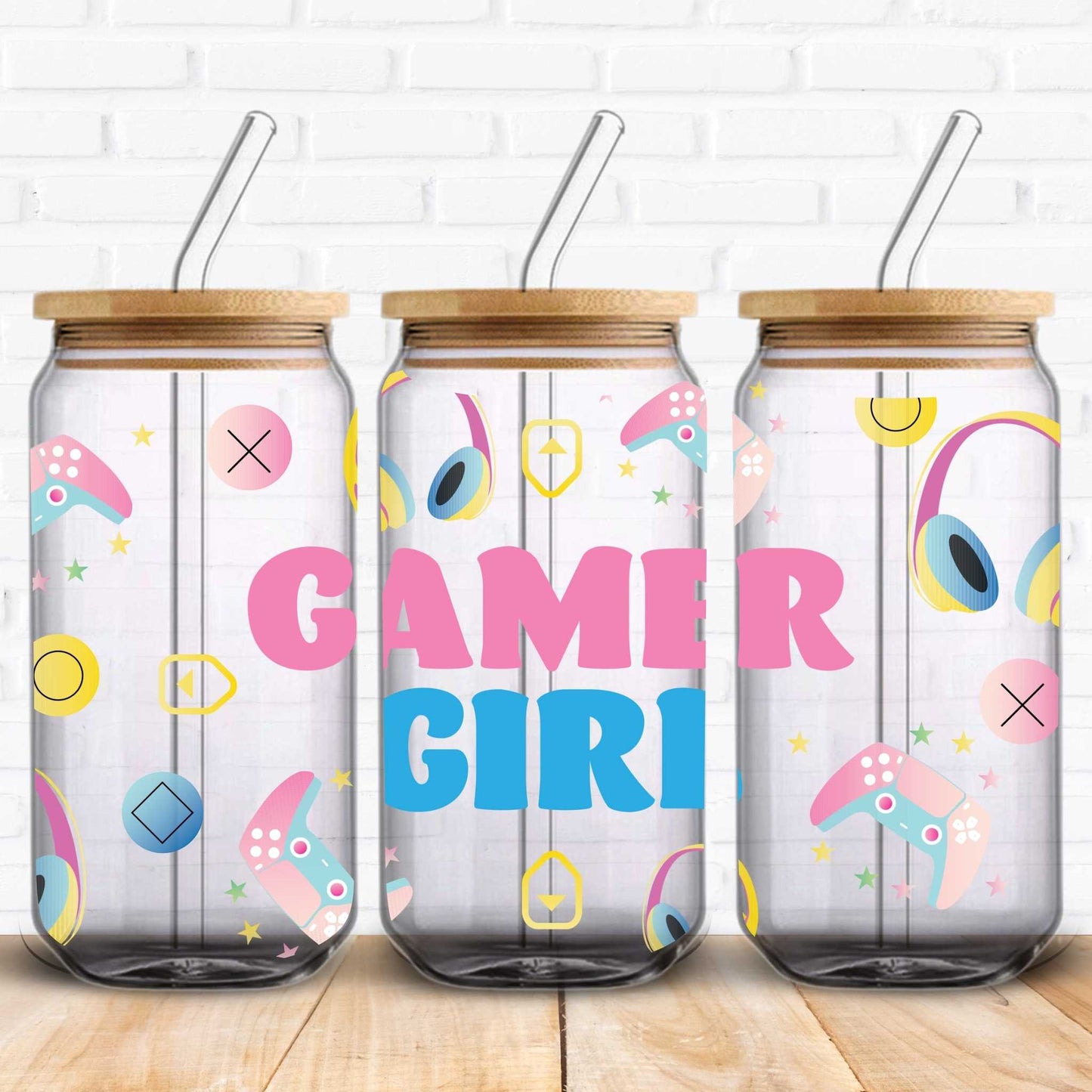 gamer girl uv dtf wraps for libbey cans