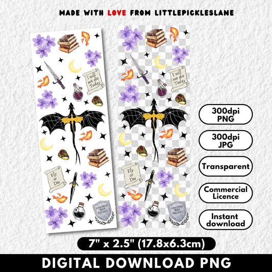 Digital download of fourth wing with transparent background, dimensions, and licensing details.