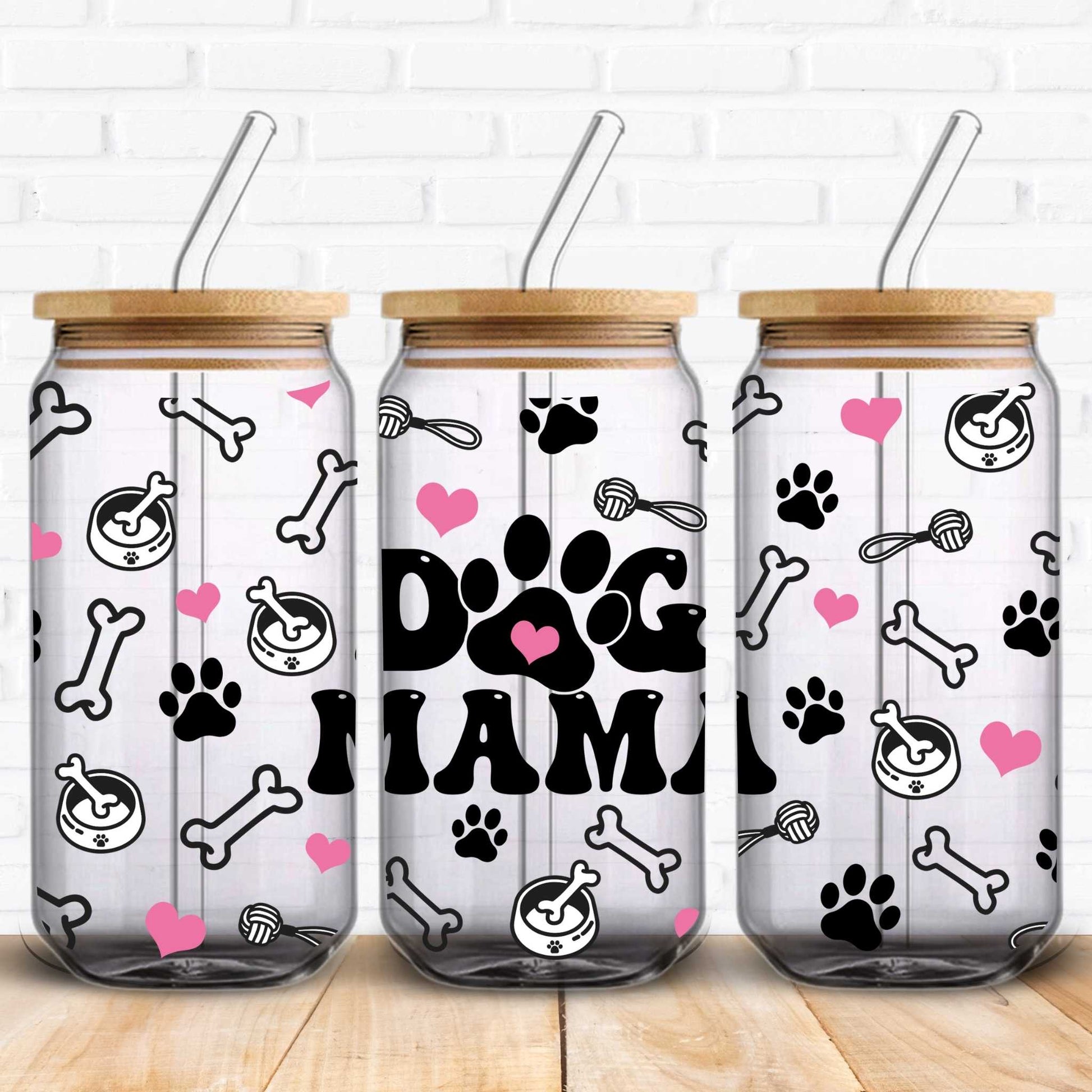 dog mama uv dtf wrap for Libbey Glass Cans uk supplier crafting blanks and prints