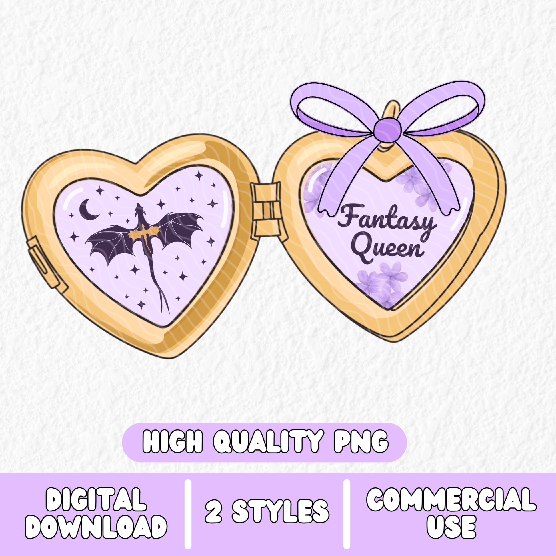 a cute trending and popular PNG digital download design of a gold love heart locket featuring bookish genres for book reading girls.  Can be used to create physical stickers or use for sublimation on clothing such as t shirts, jumpers and canvas bags