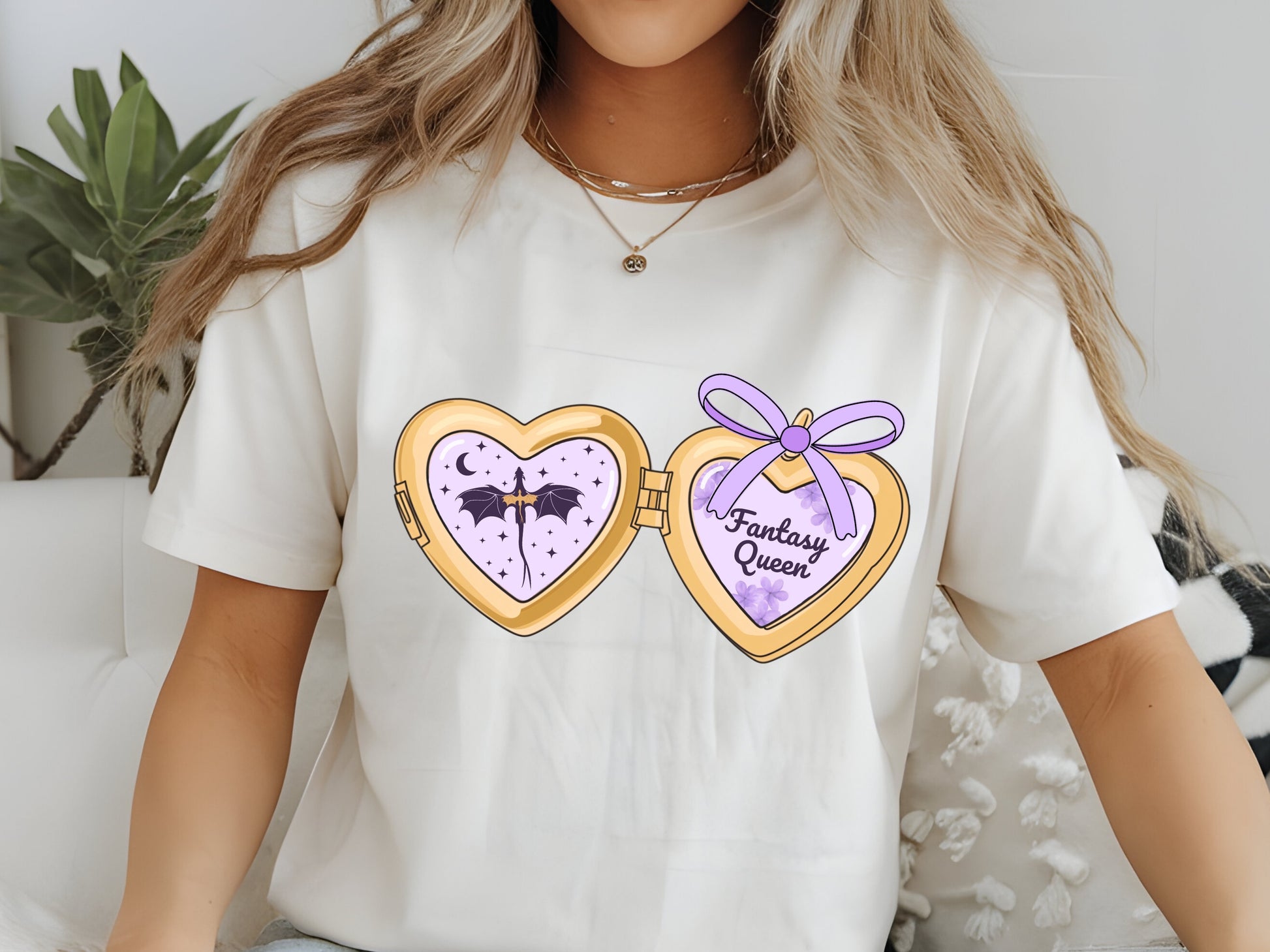 a cute trending and popular PNG digital download design of a gold love heart locket featuring bookish genres for book reading girls.  Can be used to create physical stickers or use for sublimation on clothing such as t shirts, jumpers and canvas bags