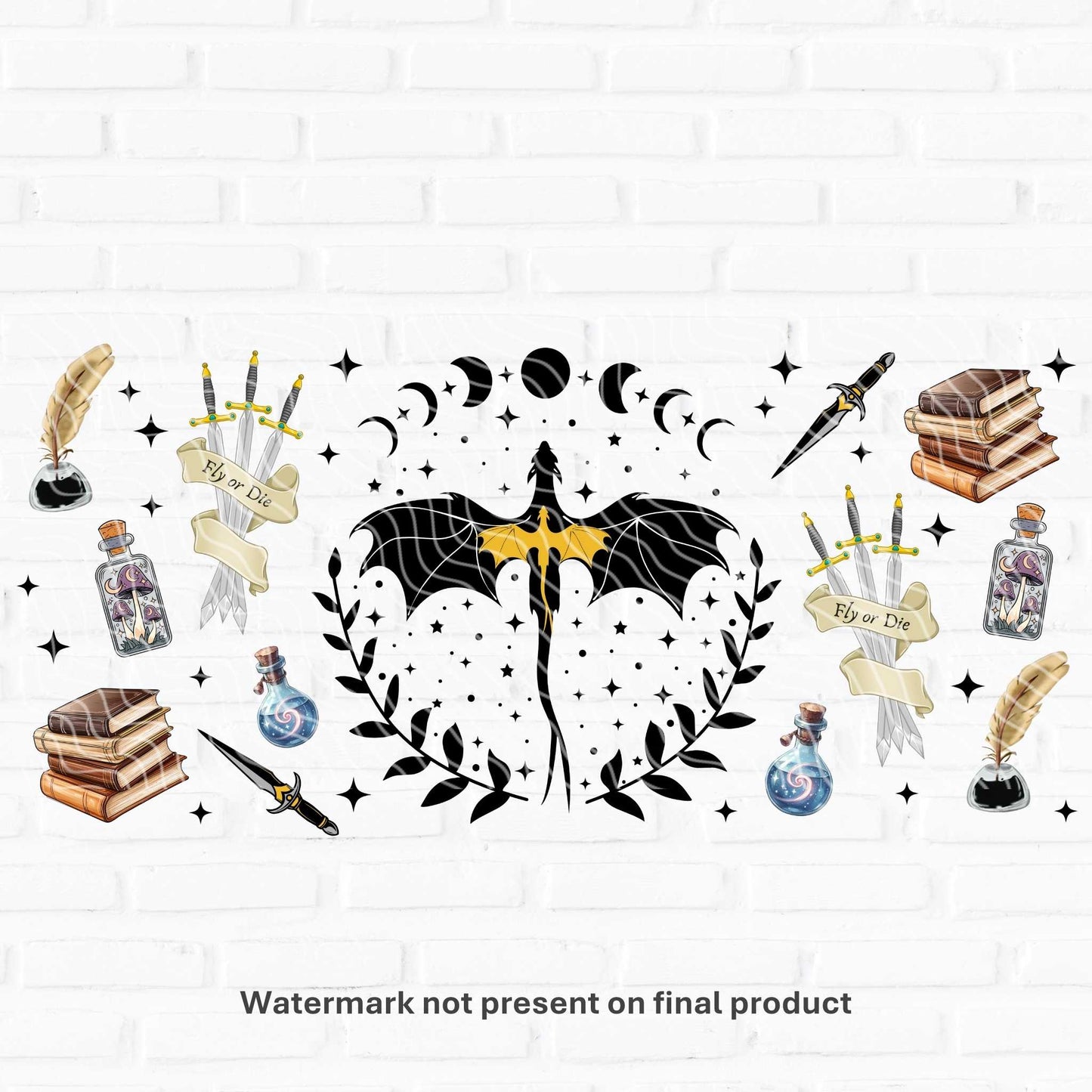 fourth wing uv dtf wrap for libbey glass cans 16oz