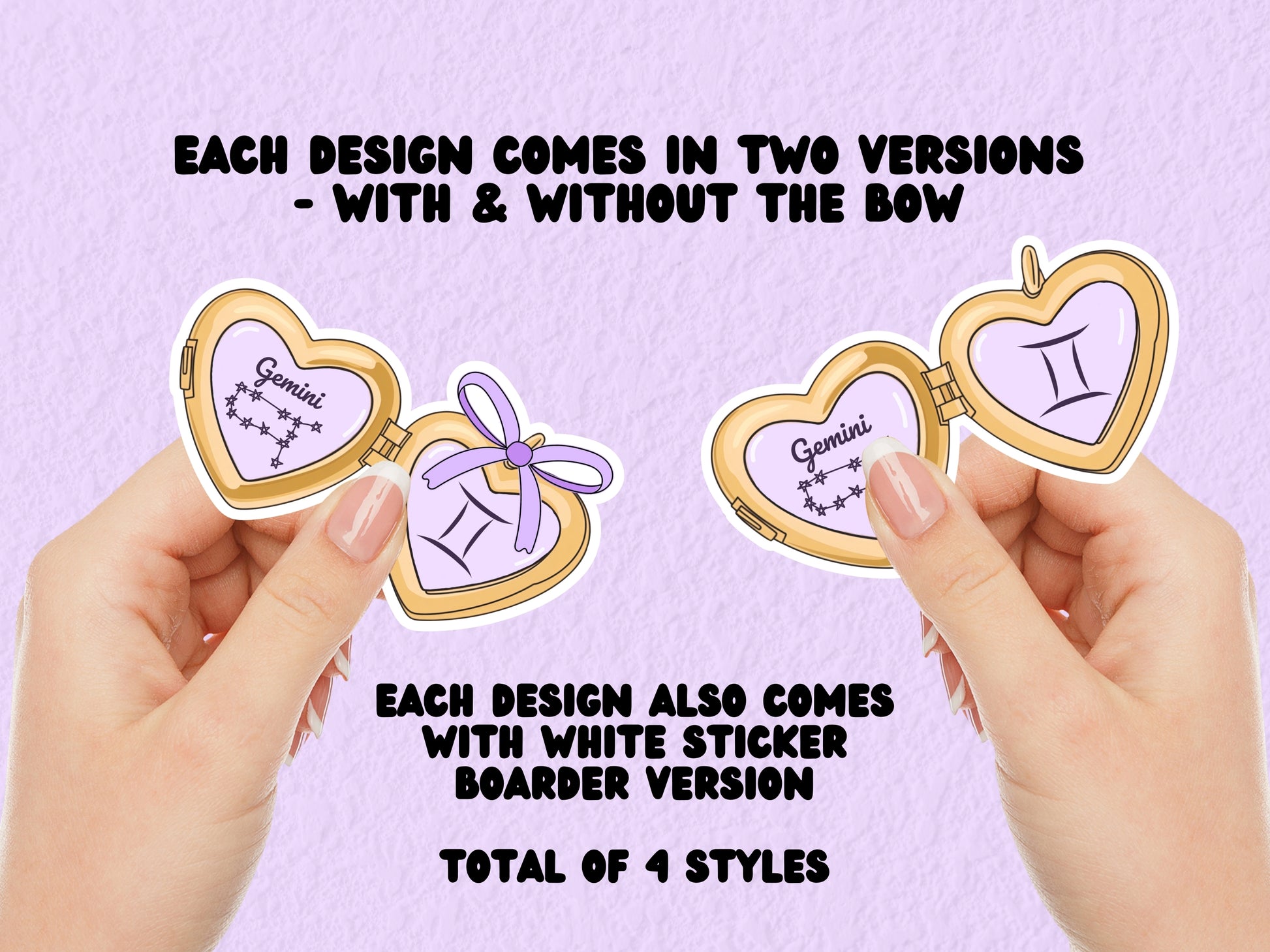 a cute trending and popular PNG digital download design of a gold love heart locket featuring a zodiac star sign and constellation symbol, finished with a purple lilac bow.  Can be used to create physical stickers or use for sublimation on clothing such as t shirts, jumpers and canvas bags