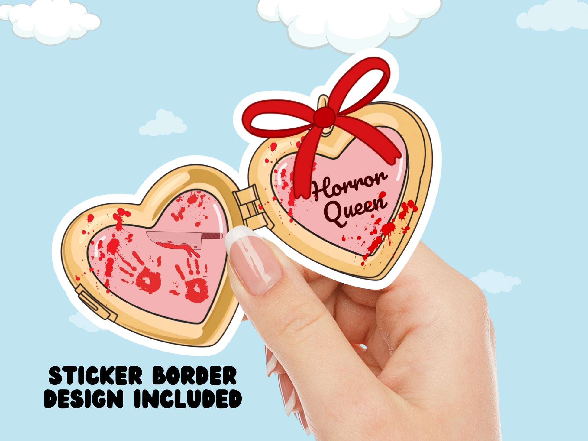 a cute trending and popular PNG digital download design of a gold love heart locket featuring bookish genres for book reading girls.  Can be used to create physical stickers or use for sublimation on clothing such as t shirts, jumpers and canvas bags