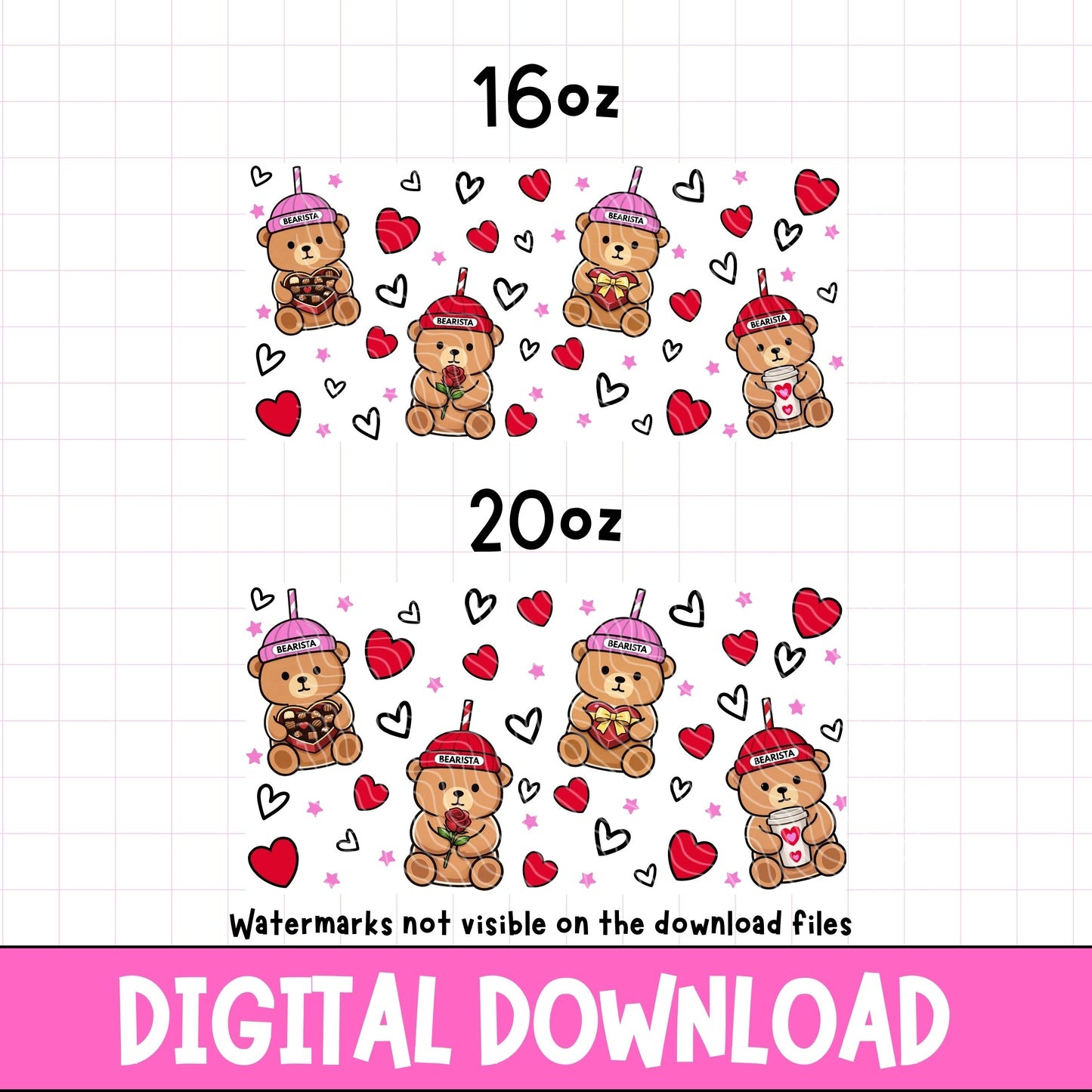 Ice latter bear digital download tumbler wrap file displayed on a 16oz 20oz libbey glass can, design by little pickles lane etsy