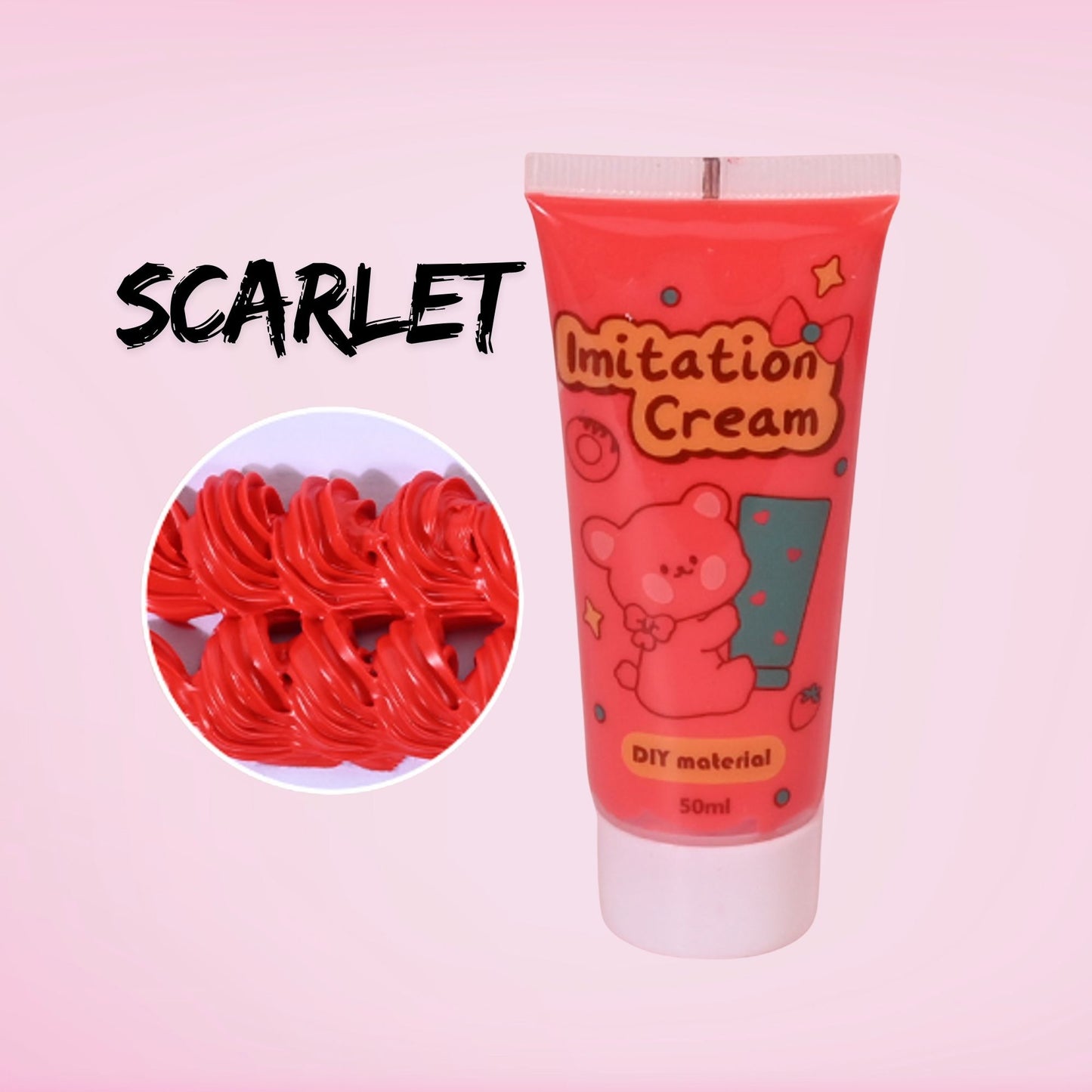 50ml scarlet red decoden imitation cream. Realistic whipped cream glue for tumblers, resin projects, phone cases, and DIY decoden crafts. Bold scarlet shade perfect for standout designs.