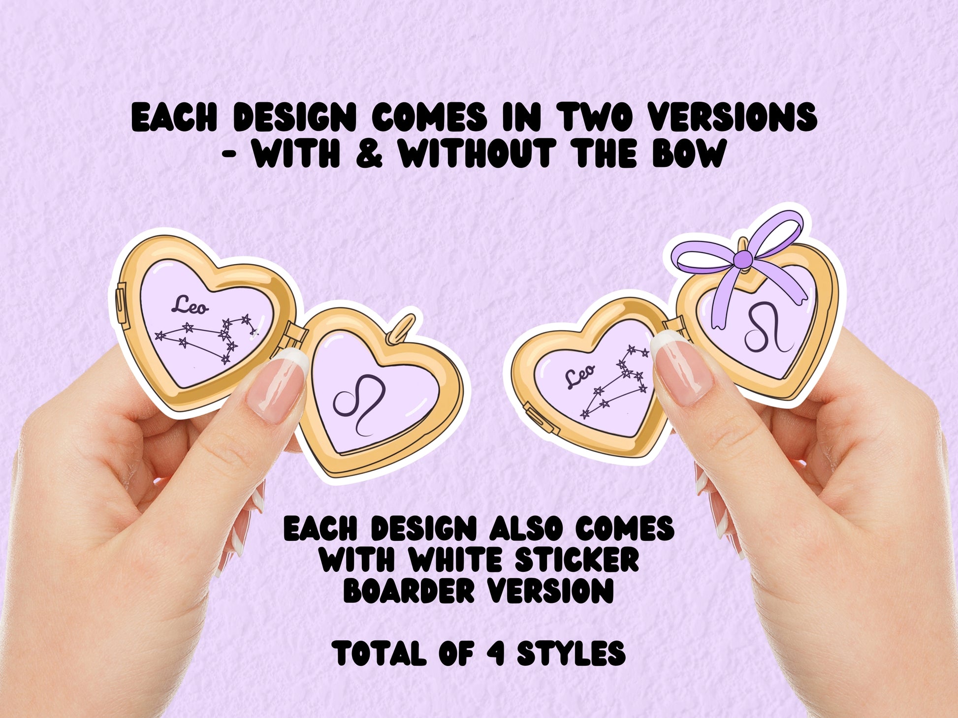 a cute trending and popular PNG digital download design of a gold love heart locket featuring a zodiac star sign and constellation symbol, finished with a purple lilac bow.  Can be used to create physical stickers or use for sublimation on clothing such as t shirts, jumpers and canvas bags