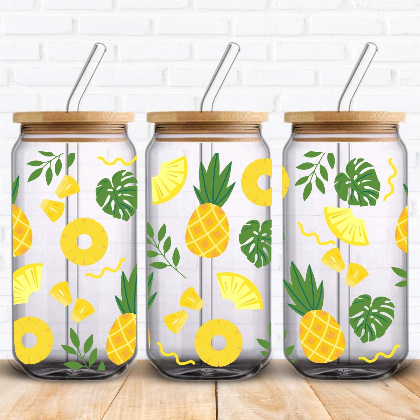 pineapple uv dtf wraps for glass cans 16oz