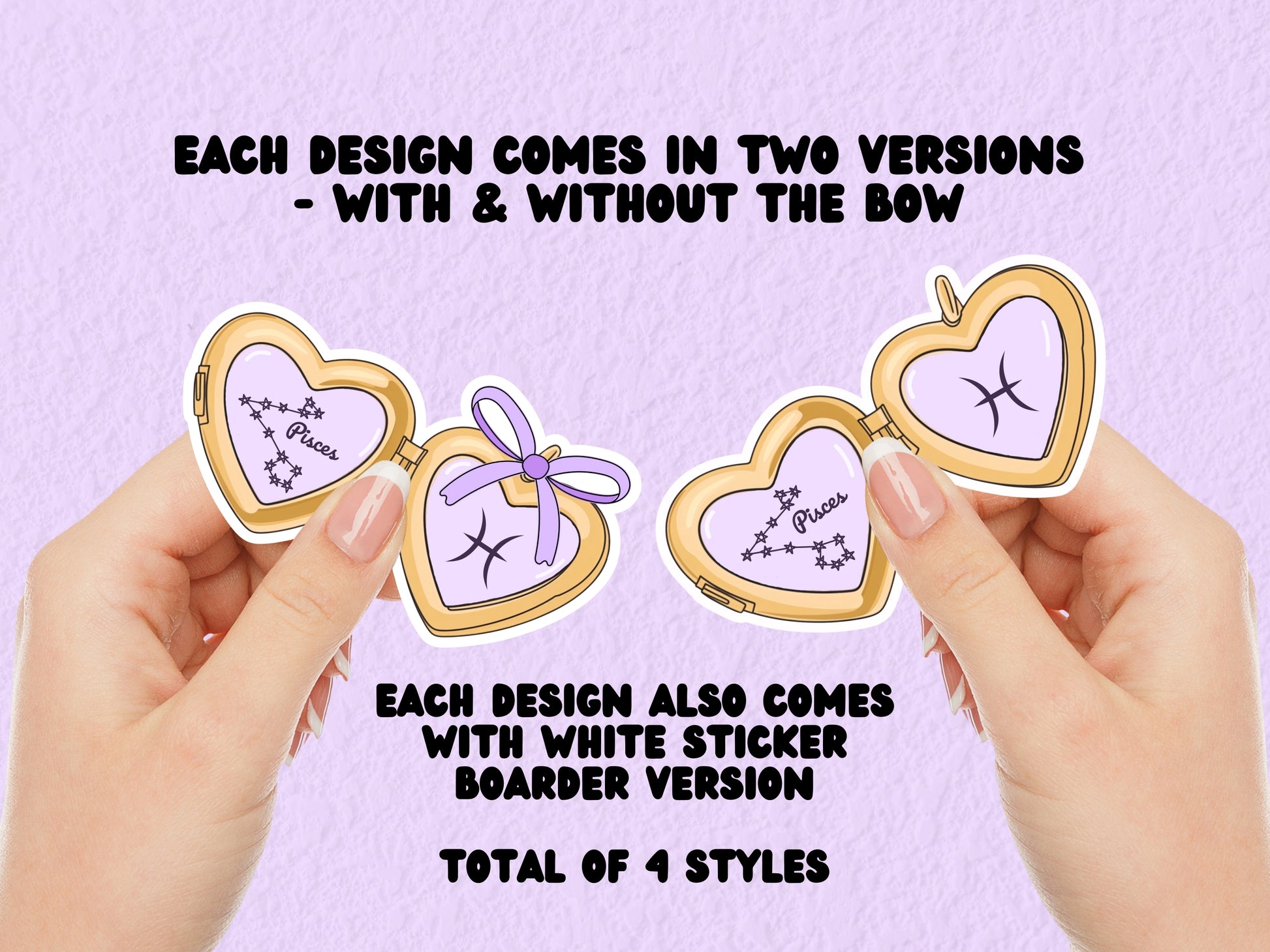 a cute trending and popular PNG digital download design of a gold love heart locket featuring a zodiac star sign and constellation symbol, finished with a purple lilac bow.  Can be used to create physical stickers or use for sublimation on clothing such as t shirts, jumpers and canvas bags