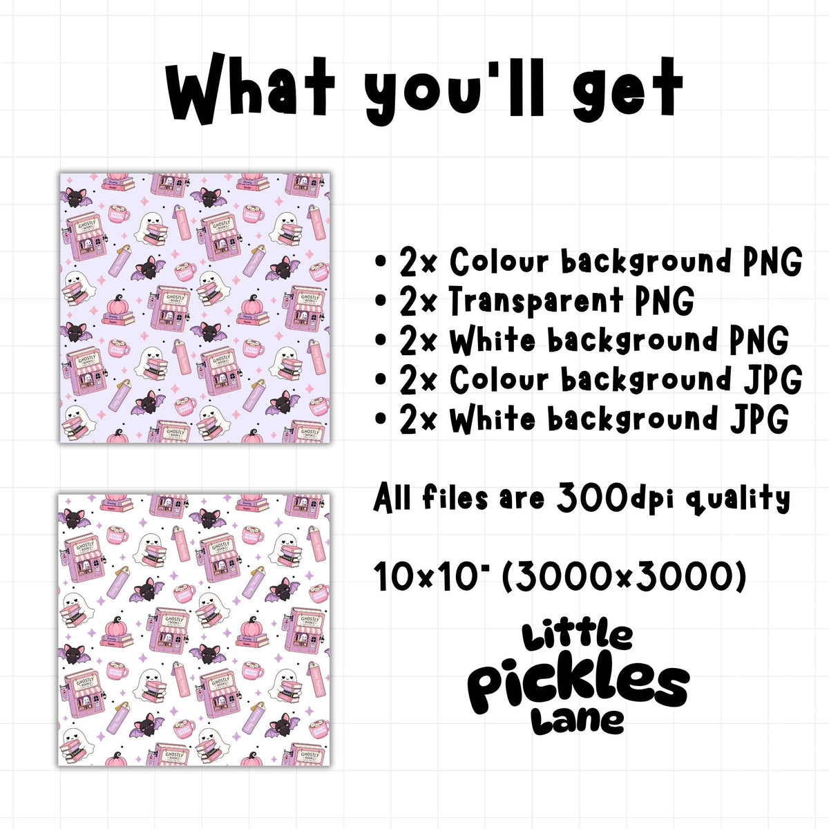 Ghost Bookstore Seamless Pattern | Digital Download
