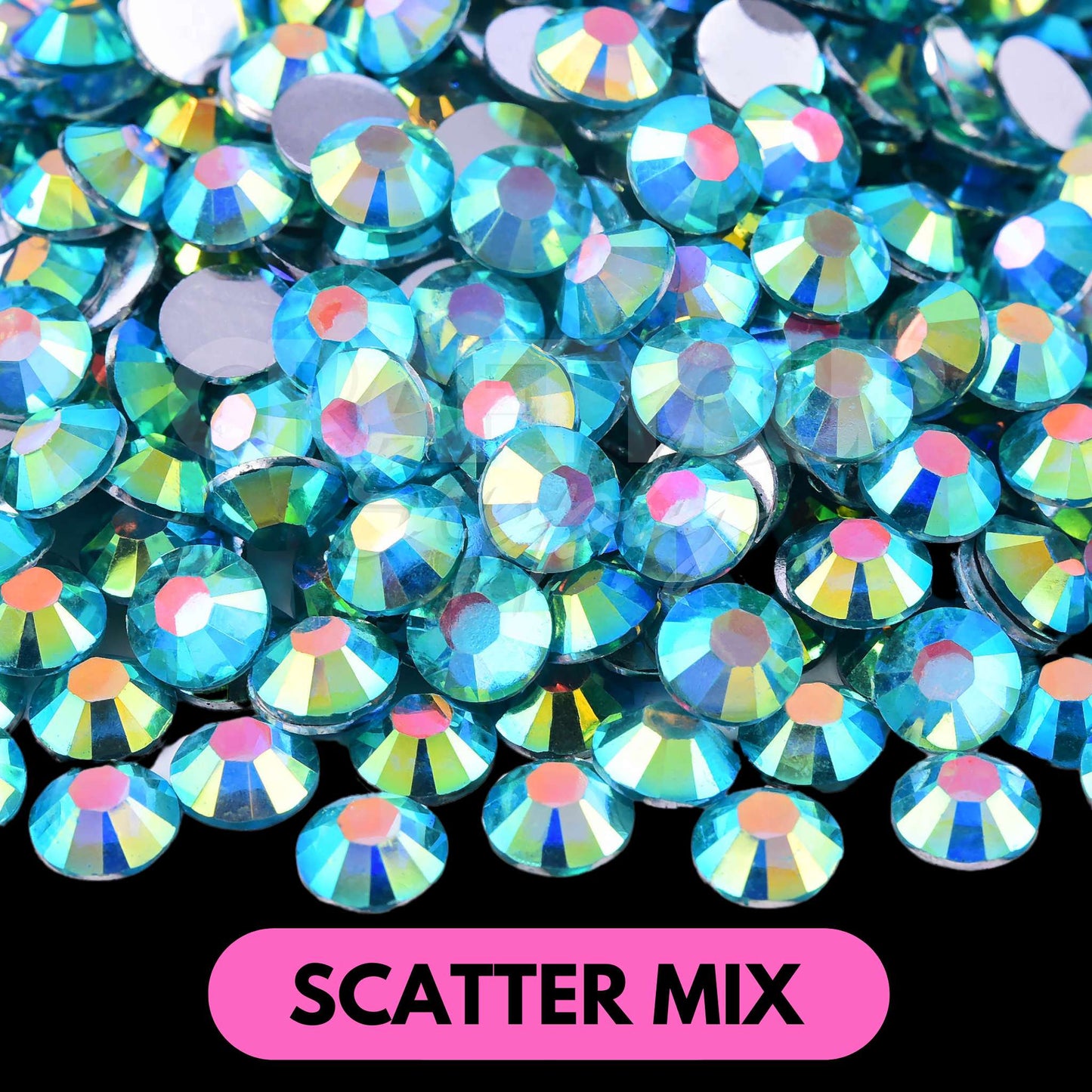 silver base blue green resin rhinestones